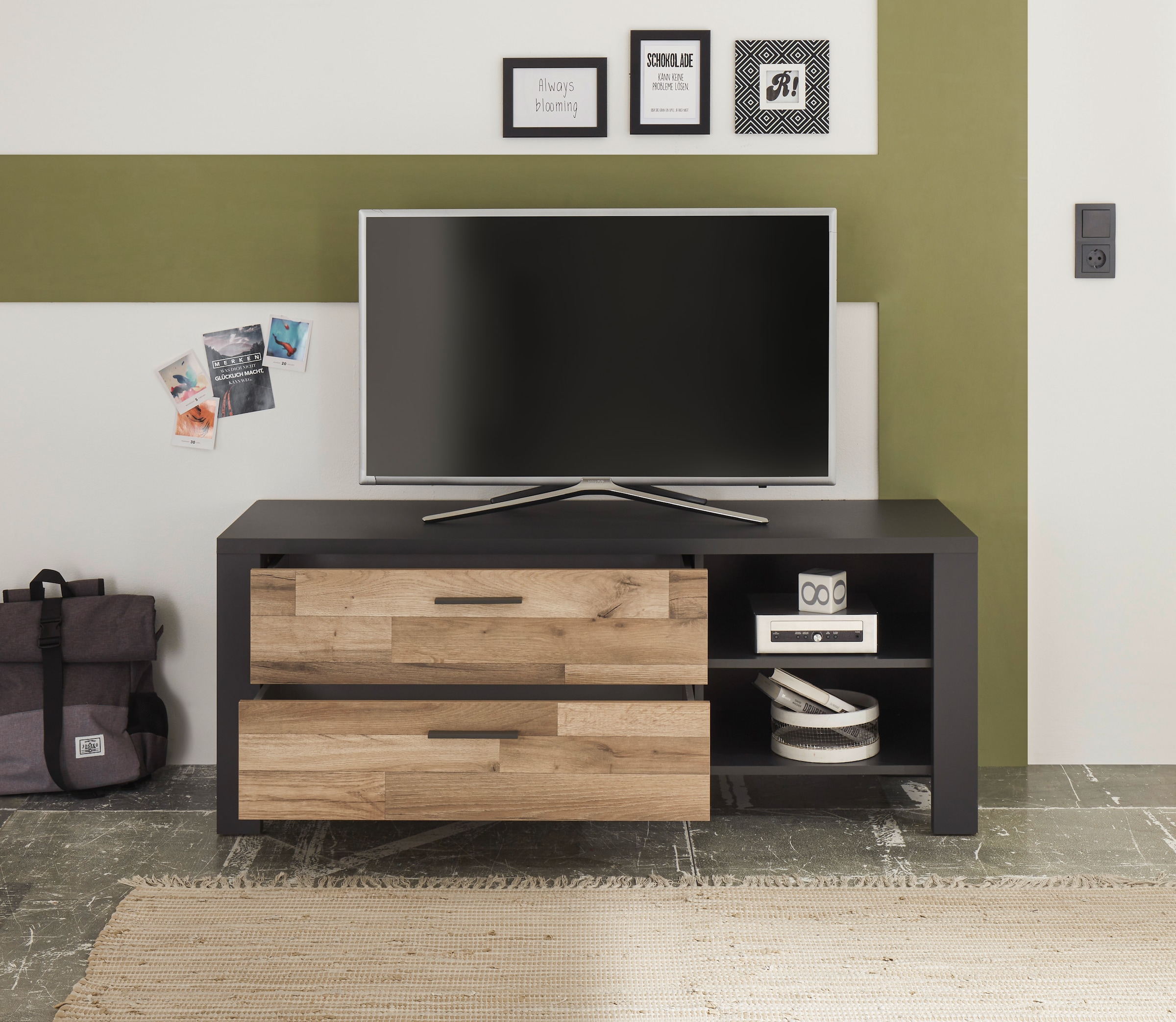 Begabino TV-Board »Dallas Lowboard, TV-Kommode«, für TV bis 43 Zoll geeignet, TV Möbel mit Schubkästen