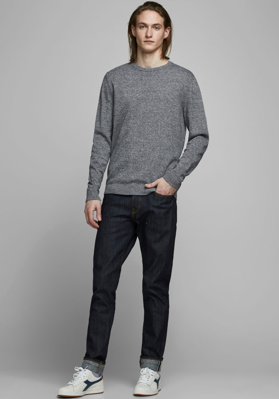 Jack & Jones Rundhalspullover »JJEBASIC mit Rundhals, ideal für Job und Freizeit«, unifarben, modisch, slim fit, Baumwolle, Rundhals