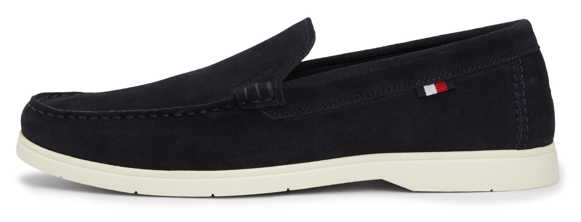 Tommy Hilfiger Slipper »HILFIGER CASUAL SUEDE LOAFER«, Businessmode, Schlupfschuh, Freitzeitschuh mit seitlicher Logoflag