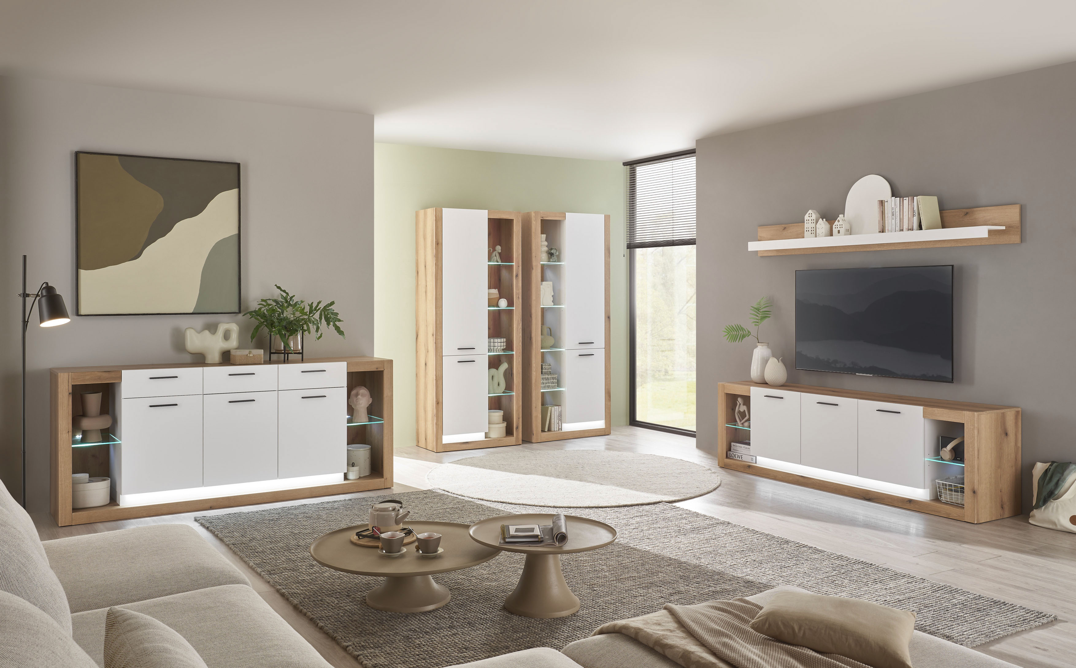 INOSIGN Wohnwand »Brixen, moderne Anbauwand, Wohnzimmer-Set, Eiche Evoke De günstig online kaufen