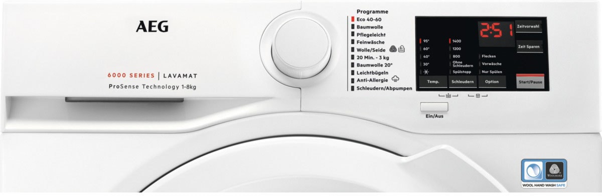 AEG Waschmaschine »L6FBA51480«, L6FBA51480 914913590, 8 kg, 1400 U/min, Hygiene-/ Anti-Allergie Programm mit Dampf