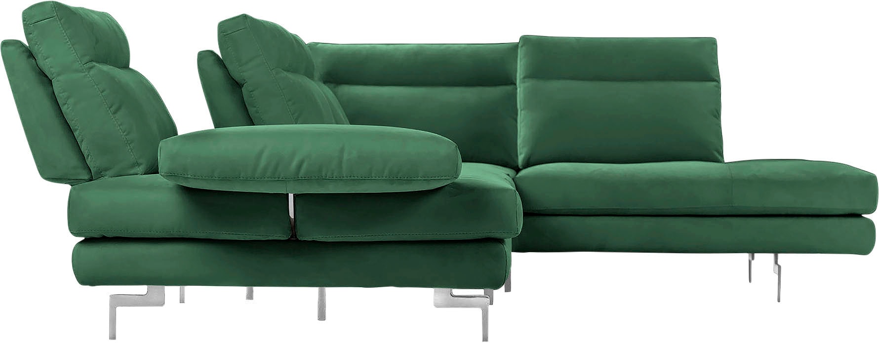 CALIA ITALIA Ecksofa »Toby Wing, L-Form, Multifunktionssofa, bequem und edel«, Sitztiefenverstellung und Armteilfunktion, Füße chrom glänzend
