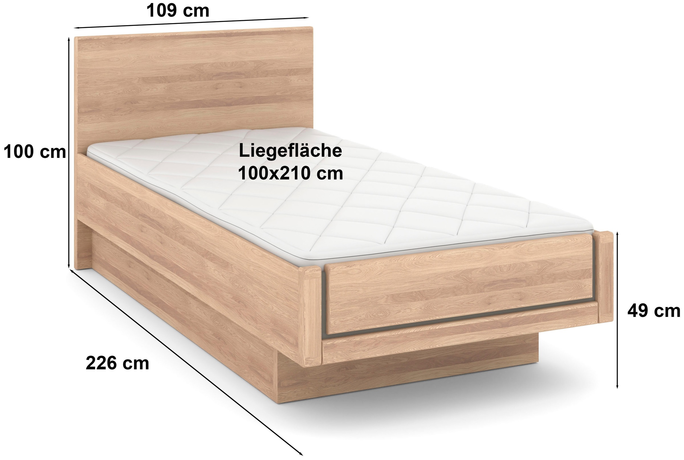 Musterring Holzbett »Sorrent, Bettgestell, Bettrahmen, teilmassiv Eiche«, (MADE IN GERMANY), Eiche teilmassiv, Liegehöhenverstellung, in schwebender Optik