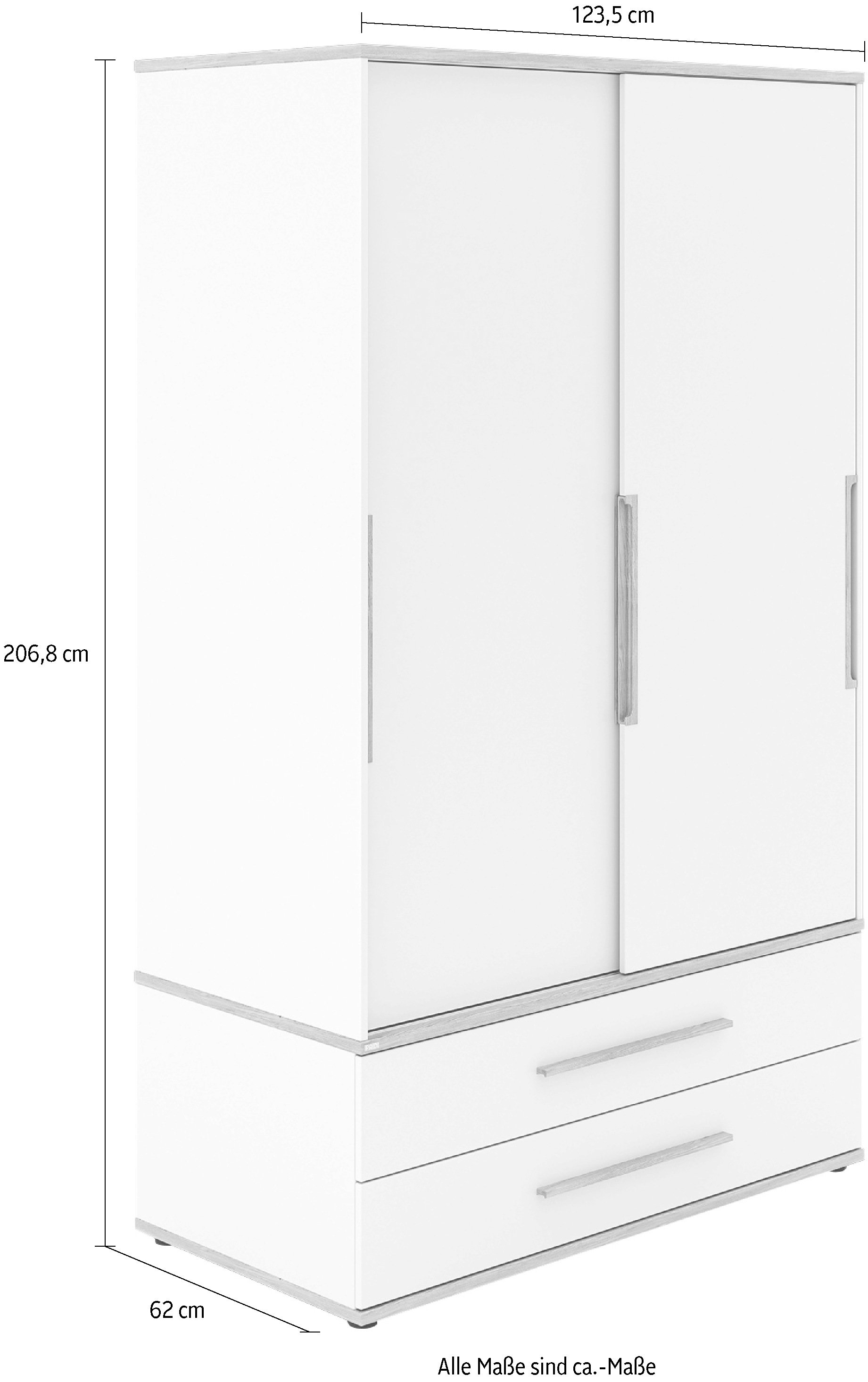 PAIDI Kleiderschrank »YOLANDA 2T2S schmal«, Schiebetüren mit hochwertigen Aluminiumschienen, 2 Schubladen