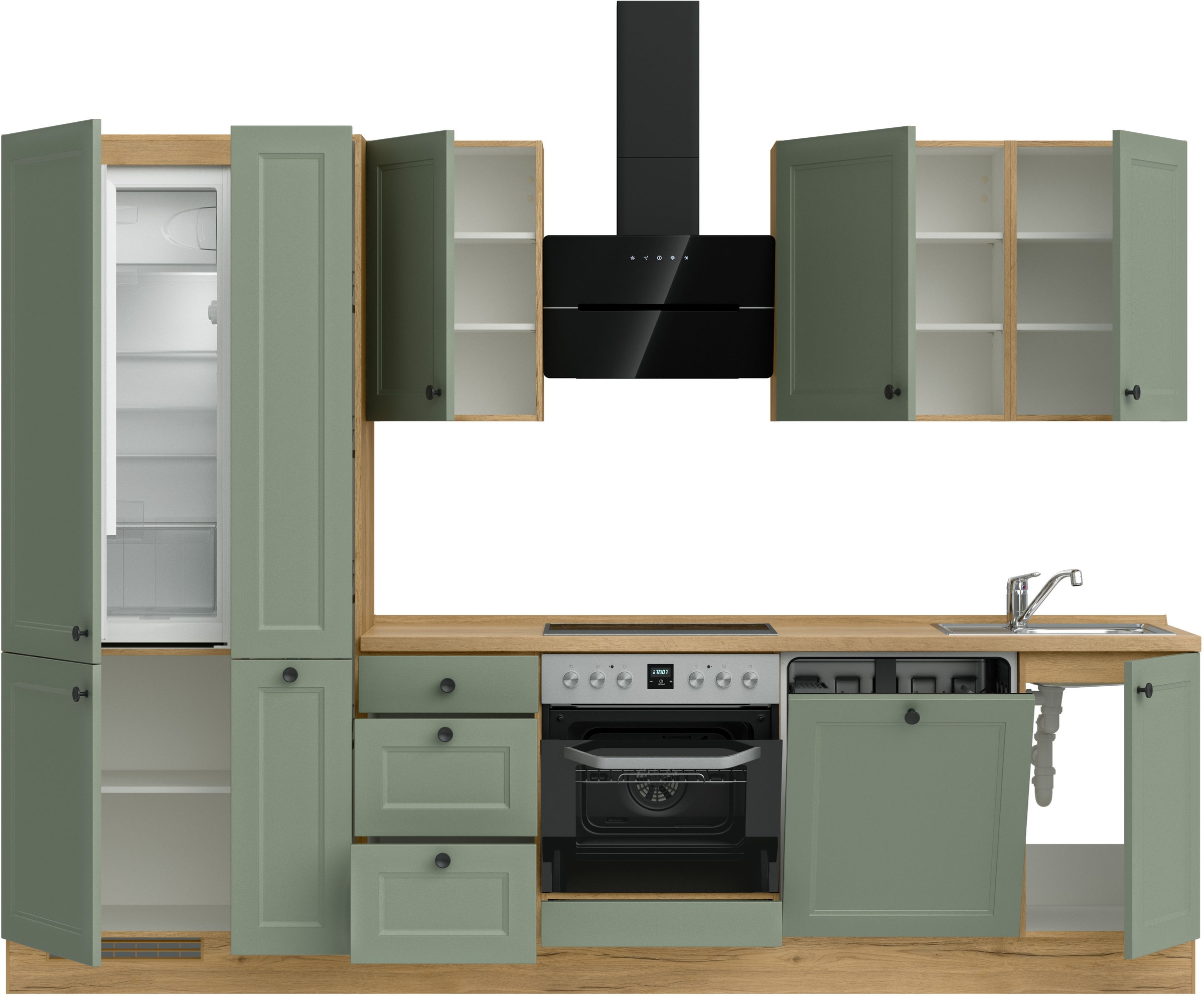 nobilia® Küchenzeile »"Cascada II"« vormontiert, Breite 300 cm, Ausrichtung wählbar, wahlw. mit E-Geräten