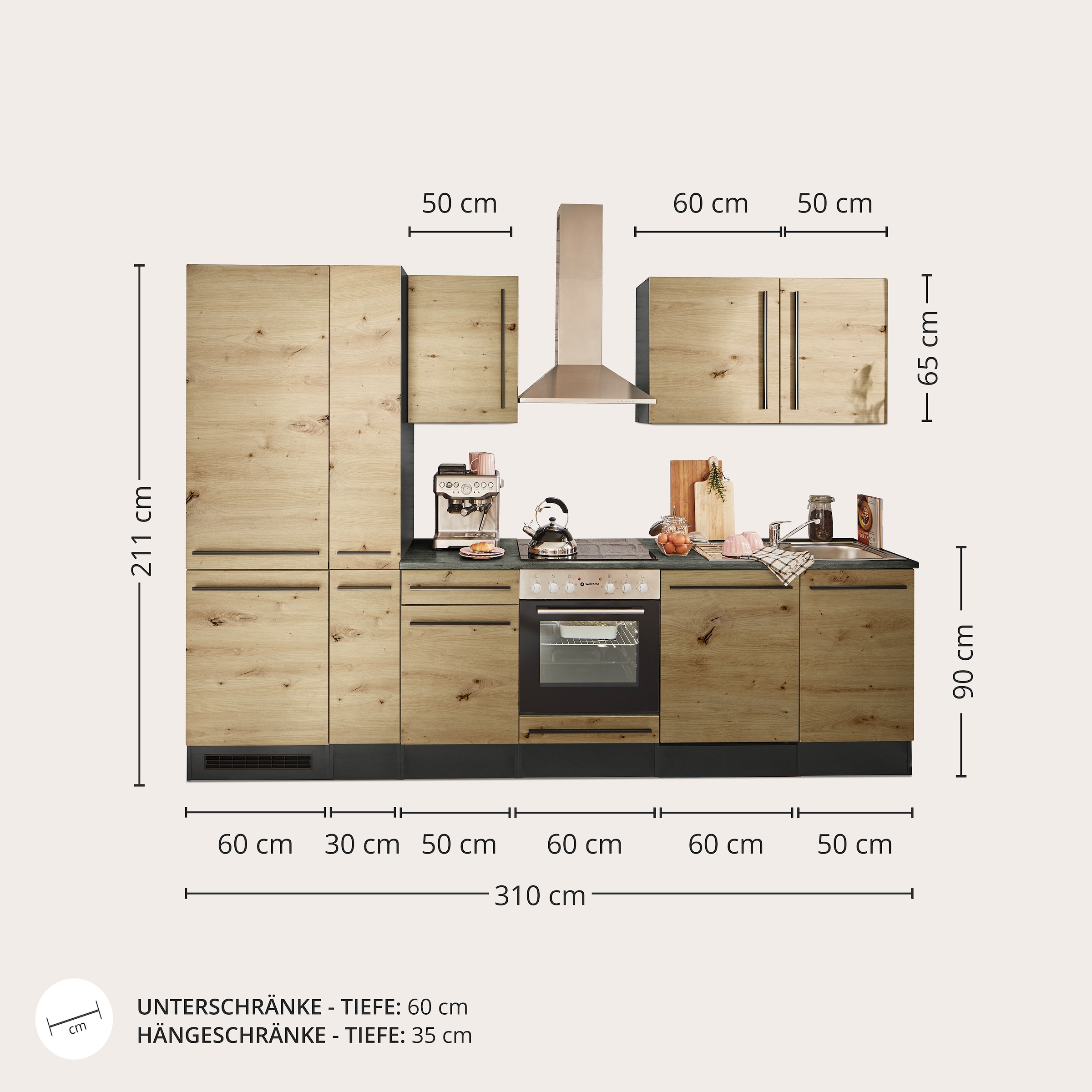 BASIC by Balculina Küchenzeile »Jazz«, Breite 310 cm, wahlweise mit E-Geräten