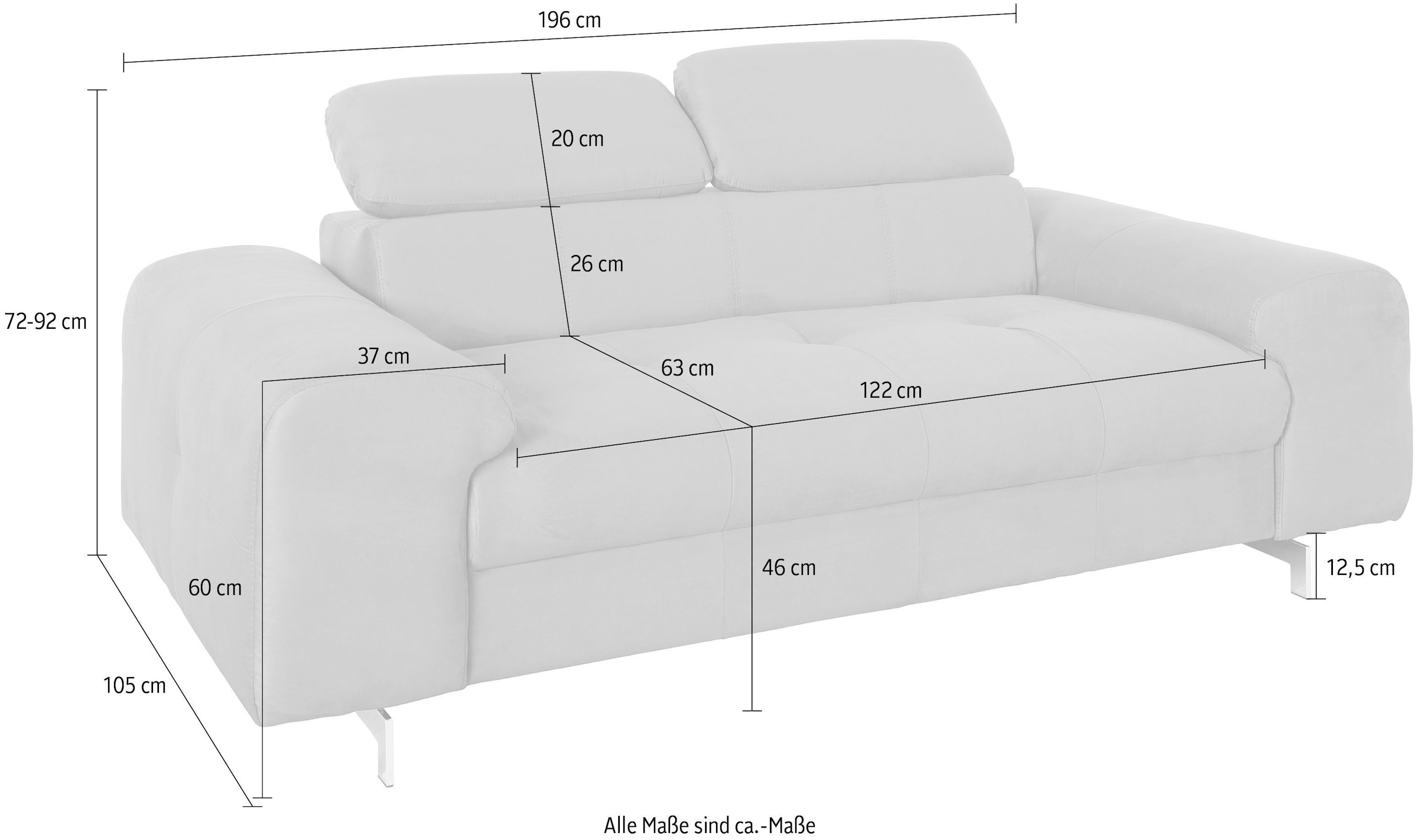 COTTA 2-Sitzer »Chef«, 2-Sitzer mit eleganter Steppung, Bodenfreiheit 12,5 cm