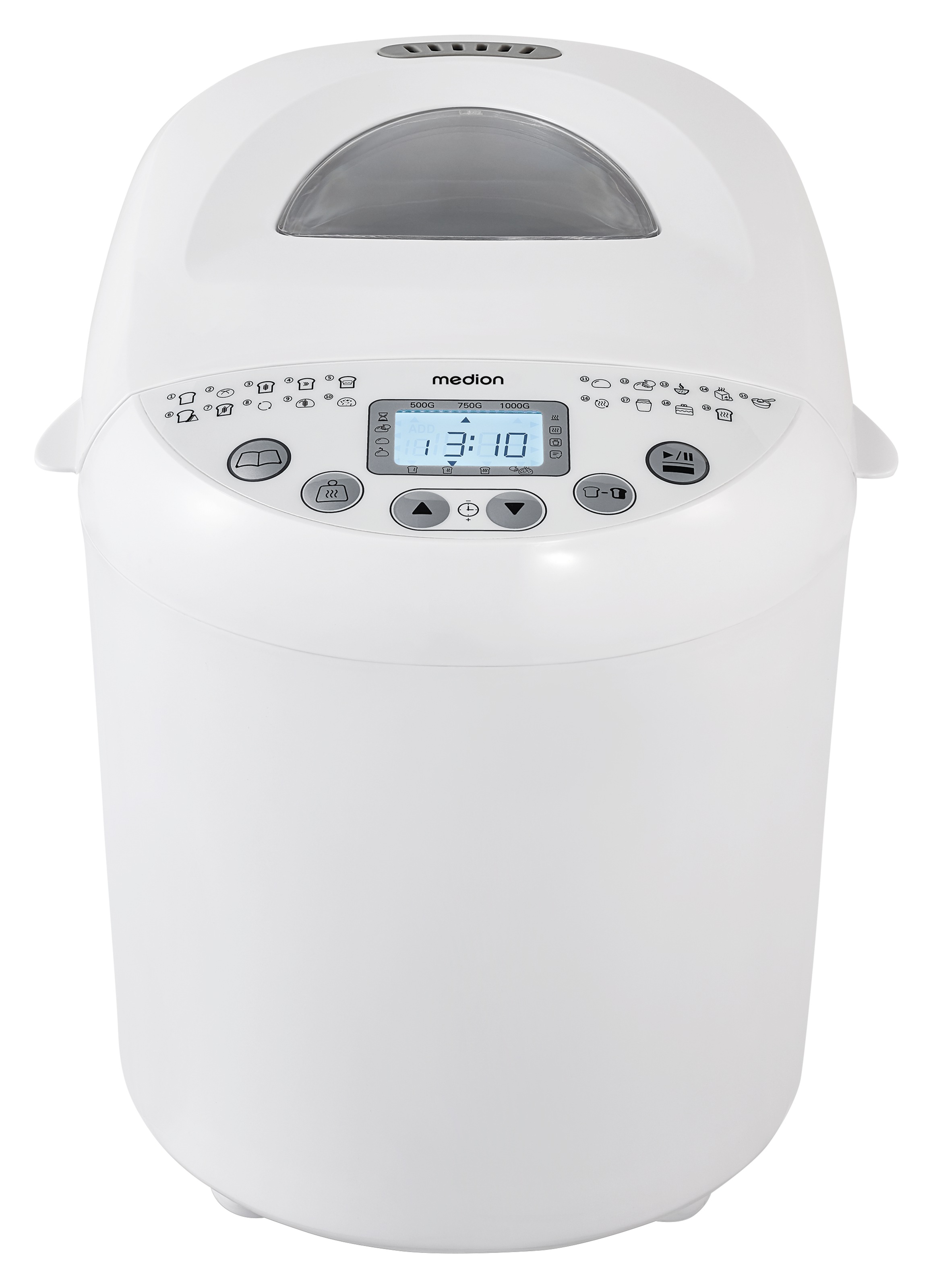 Medion® Brotbackautomat »MD 11011, 19 Backprogramme, 3 Bräunungssufen, Startzeitvorwahl«, 19 Programme, Bis zu 1000g Fassungsvermögen, Warmhaltefunktion