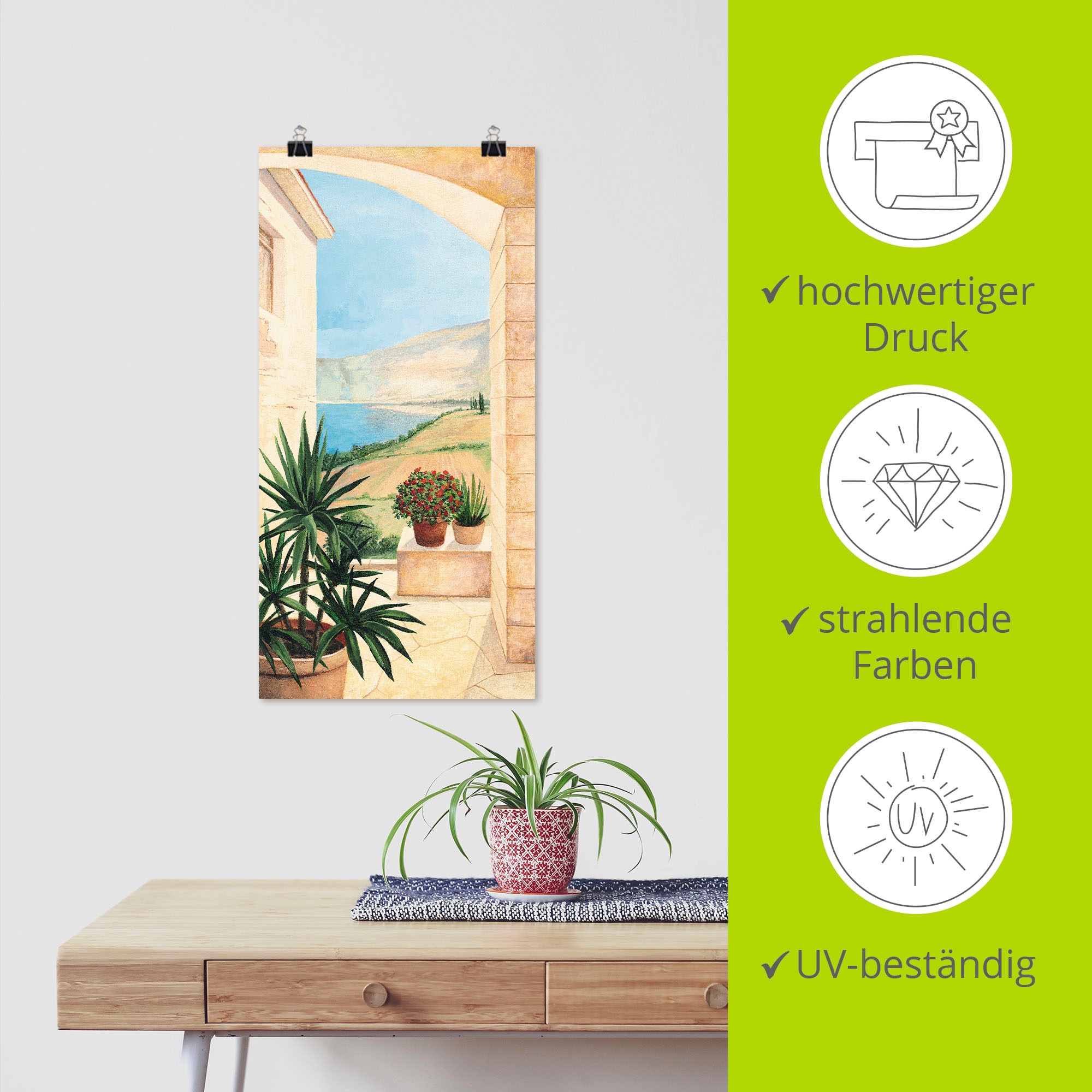 Artland Wandbild »Blick auf Toskanalandschaft«, Fensterblick, (1 St.), als Alubild, Outdoorbild, Leinwandbild, Poster, Wandaufkleber