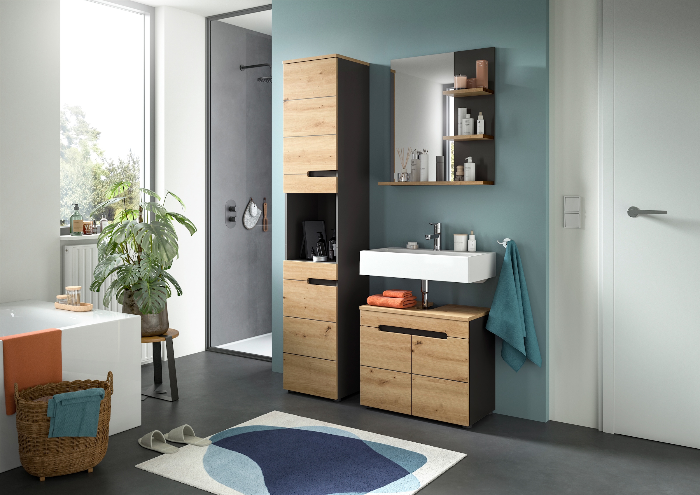 INOSIGN Badspiegel »REHAT, Breite 63 cm, mit 3 Ablageböden, hochwertiges Spiegelglas«, Badmöbel, Spiegel, Wandspiegel, Bad, Badezimmer