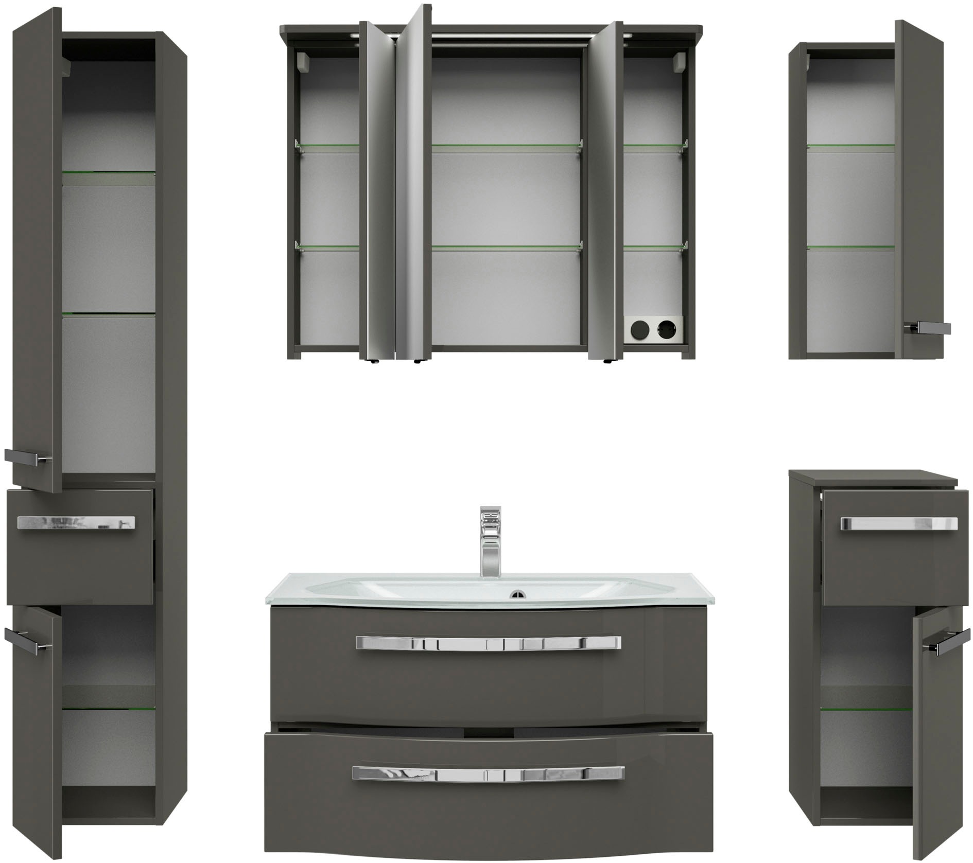 Saphir Badmöbel-Set »Serie 4005, vormontiert, Glaswaschbecken, Spiegelschra günstig online kaufen