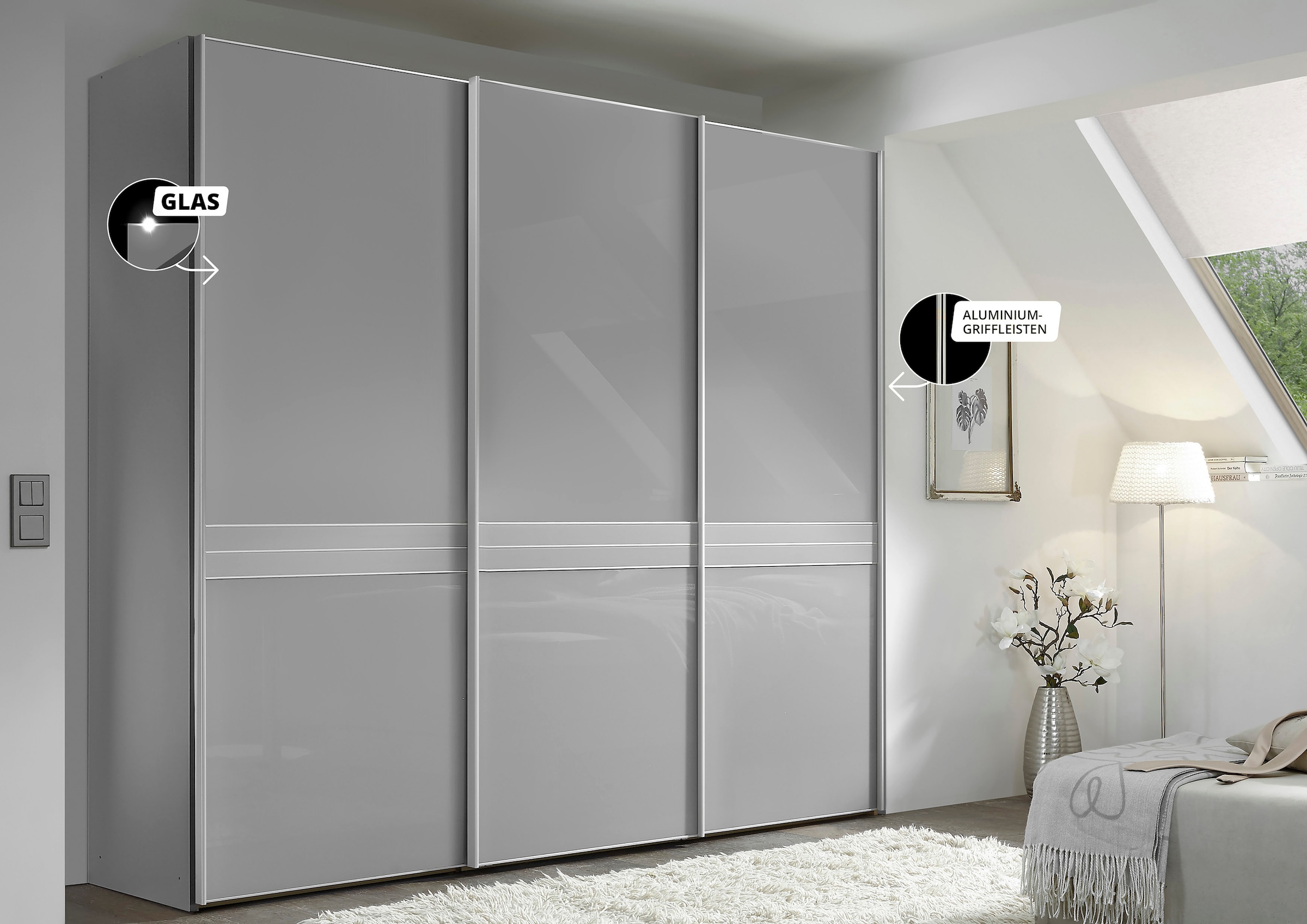 STAUD Schwebetürenschrank »Sinfonie Plus, edles Design in hochwertiger Qualität, Made in Germany« Mittelband in Mattglas und vier verschiedenen Ausstattungsvarianten