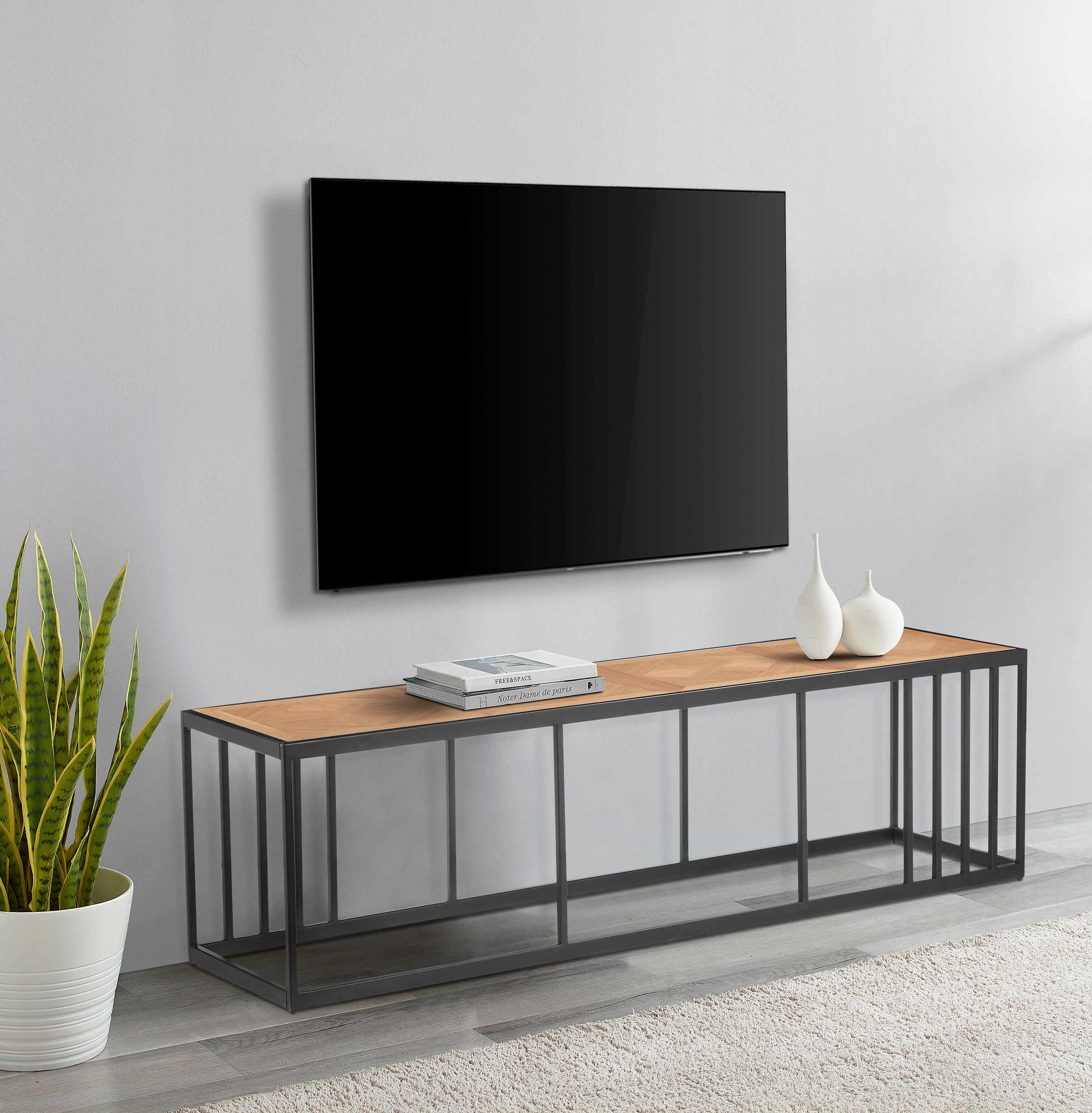Home affaire Lowboard »Sumac Ridge Road«, aus MDF und Furnier, Füße aus Metall, Breite 160 cm