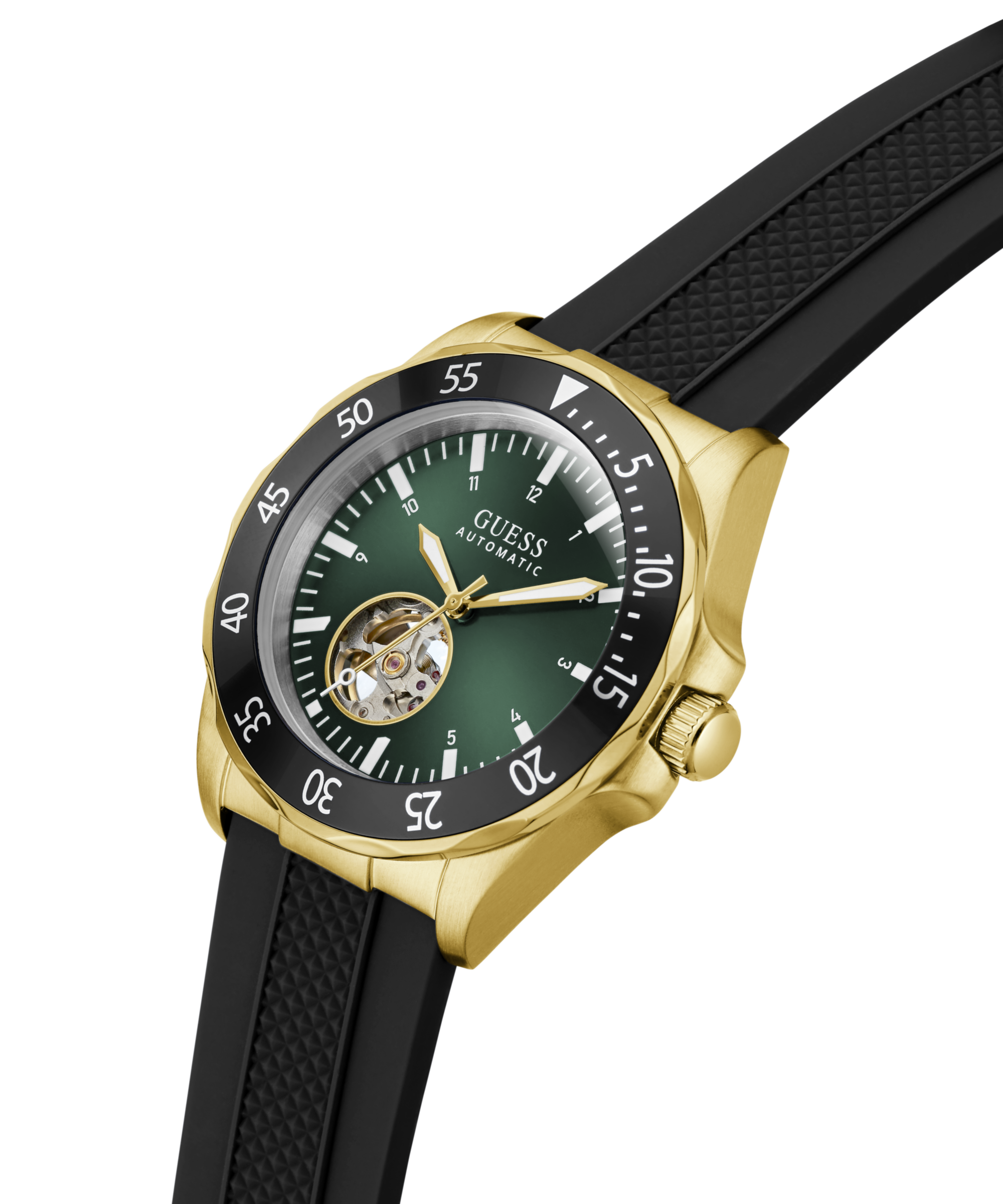 Guess Automatikuhr »CLIFF« Armbanduhr, Herrenuhr, Mechanische Uhr, Silikonarmband, analog