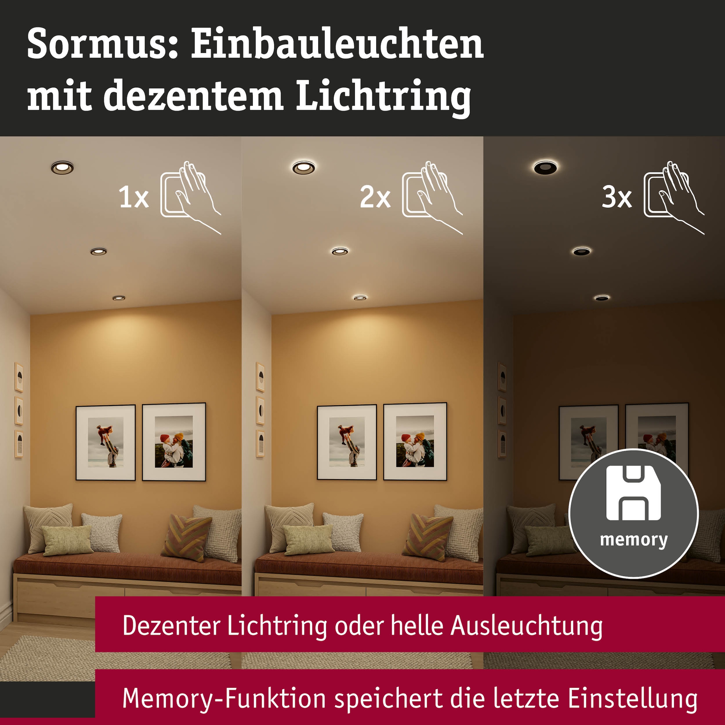 Paulmann LED Einbauleuchte »LED Einbauleuchte Sormus IP65 rund 100mm«, 3 flammig, Memoryfunktion