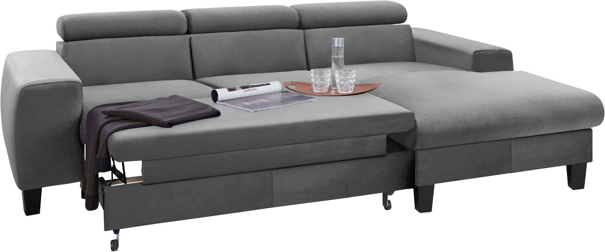 COTTA Polstergarnitur »Morven L-Form«, (Set), Set bestehend aus: Ecksofa mit Kopfteilverstellung & Hocker
