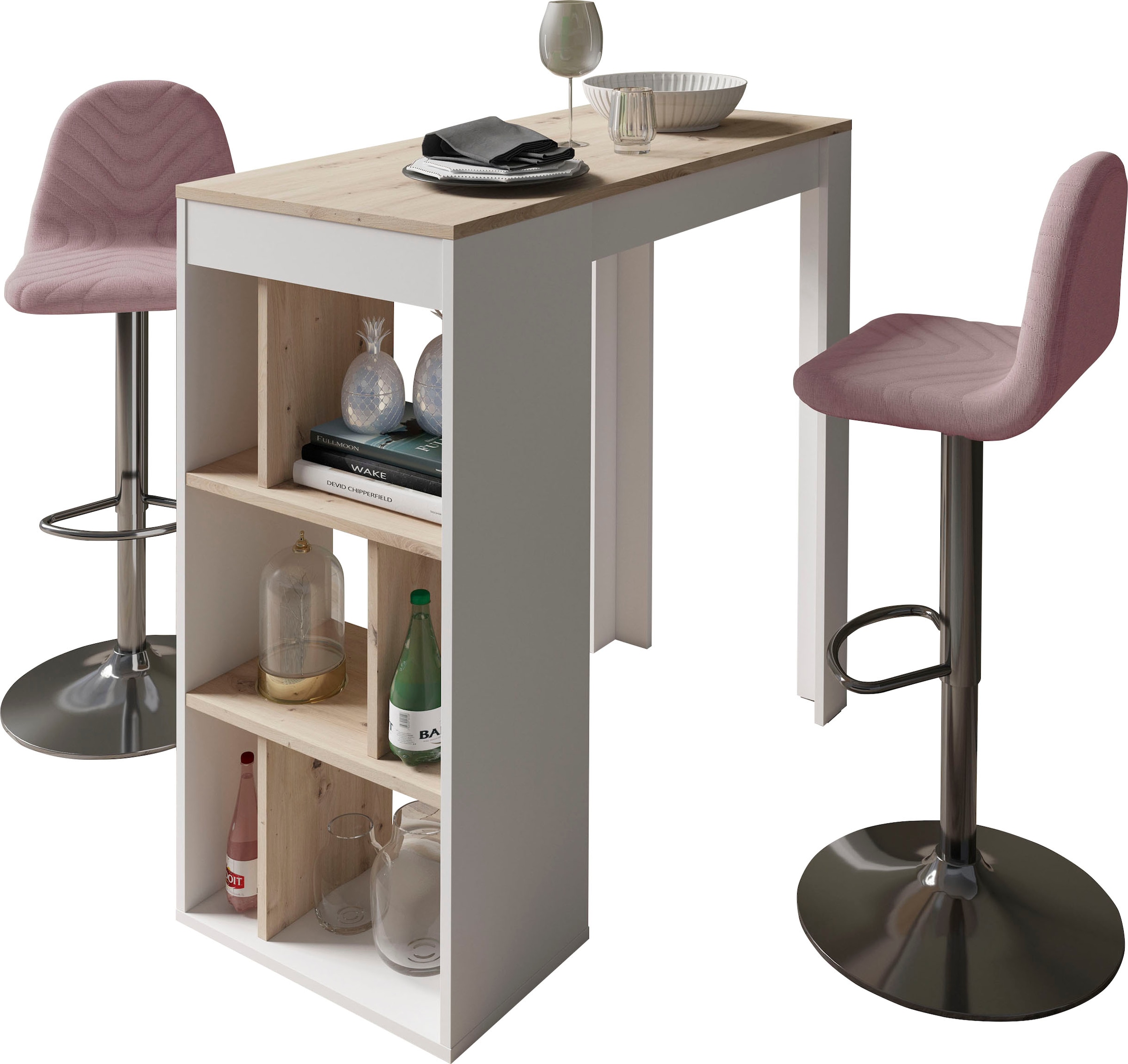 byLIVING Bargruppe »Essgruppe Casino 01, Moby«, (Set, 3 tlg., Tisch mit Barhockern), Barhocker höhenverstellbar