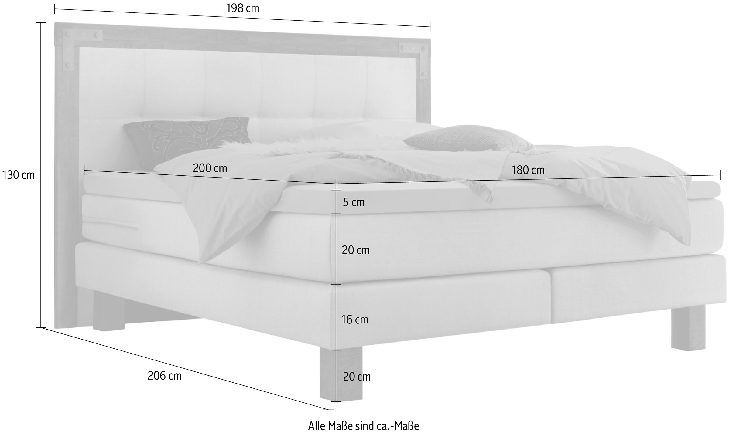 HASENA Boxspringbett Memphis, im Vintagelook, Massivholz-Umrandung, Tonnentaschen-Federkernmatratze