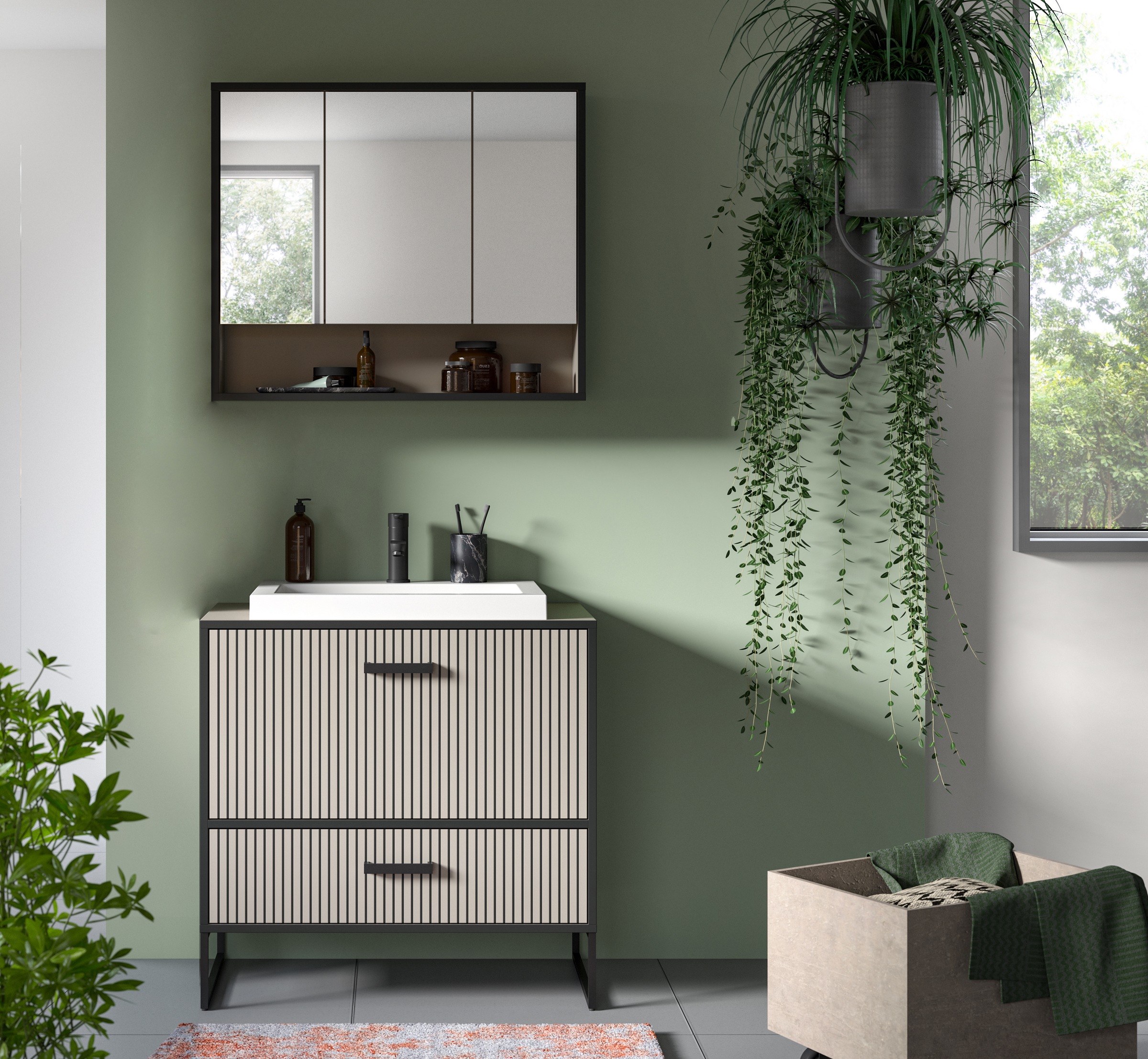 welltime Badmöbel-Set »Locri, Breite 80 cm, Rillenoptik, Metallkufen« 2 Stk günstig online kaufen