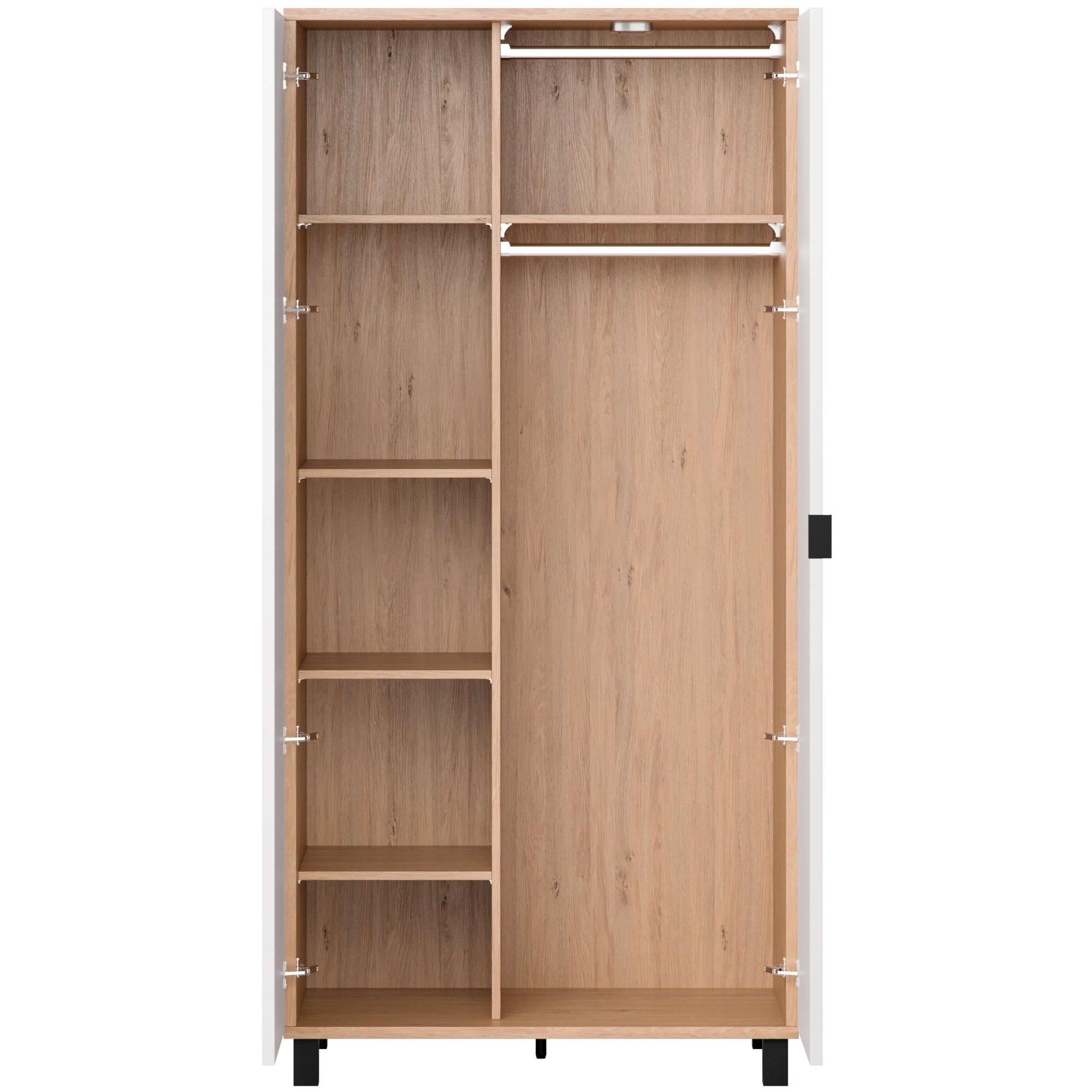 VOX Kleiderschrank »SIMPLE , Wäscheschrank mit 5 Einlegeböden und 2 Kleiderstangen« B/H/T ca. 93/186/57cm,  mit 2 Drehtüren und schwarzen Griffen, Maße B/T/H: 92,5/57/189,5 cm