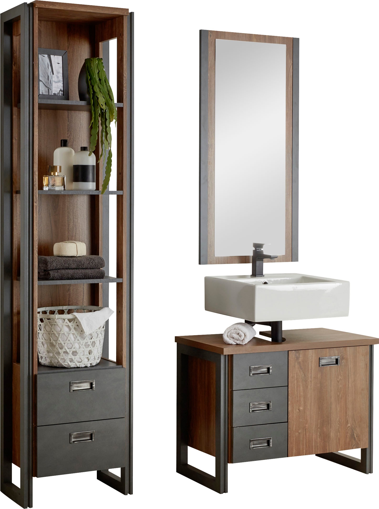 Home affaire Badmöbel-Set »Detroit, Bad im Industrialdesign, 3-teiliges Bad günstig online kaufen