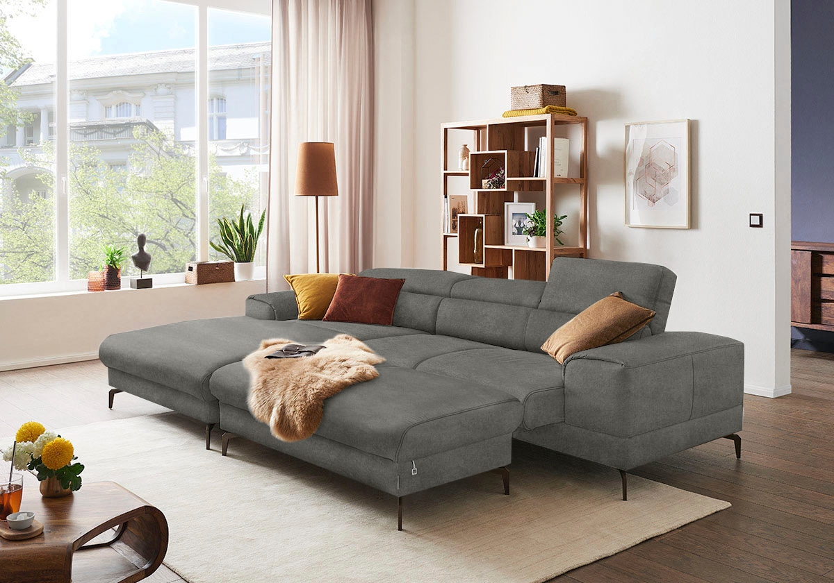 W.SCHILLIG Ecksofa »piedroo, Designsofa mit tollem Sitzkomfort, elegant und bequem, L-Form«, Kopfteilverstellung, wahlweise mit Sitztiefenverstellung, Breite 303cm