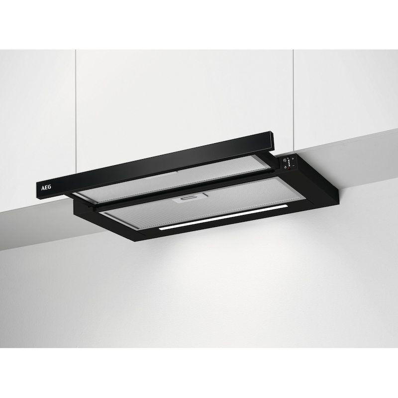 AEG Flachschirmhaube »DPE5660B« Serie 5000 Hochleistungsmotor, Abluft- und Umluftbetrieb, LED-Leuchtstreifen Schwarz High Performance Motor: Für...