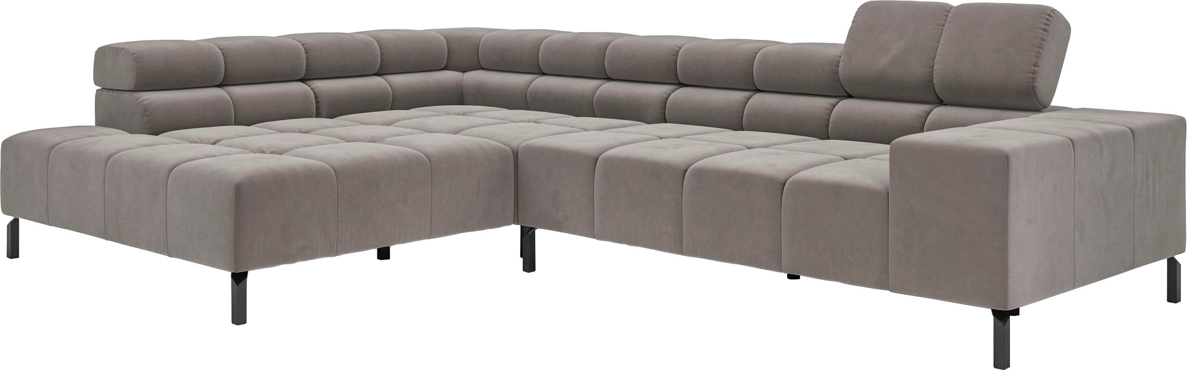 INOSIGN Ecksofa »Ancona New, wahlweise motorische Sitztiefenverstellung, auch in Cord«, feine Steppung, mit Kopfteilverstellung, 3 Zierkissen, L-Form