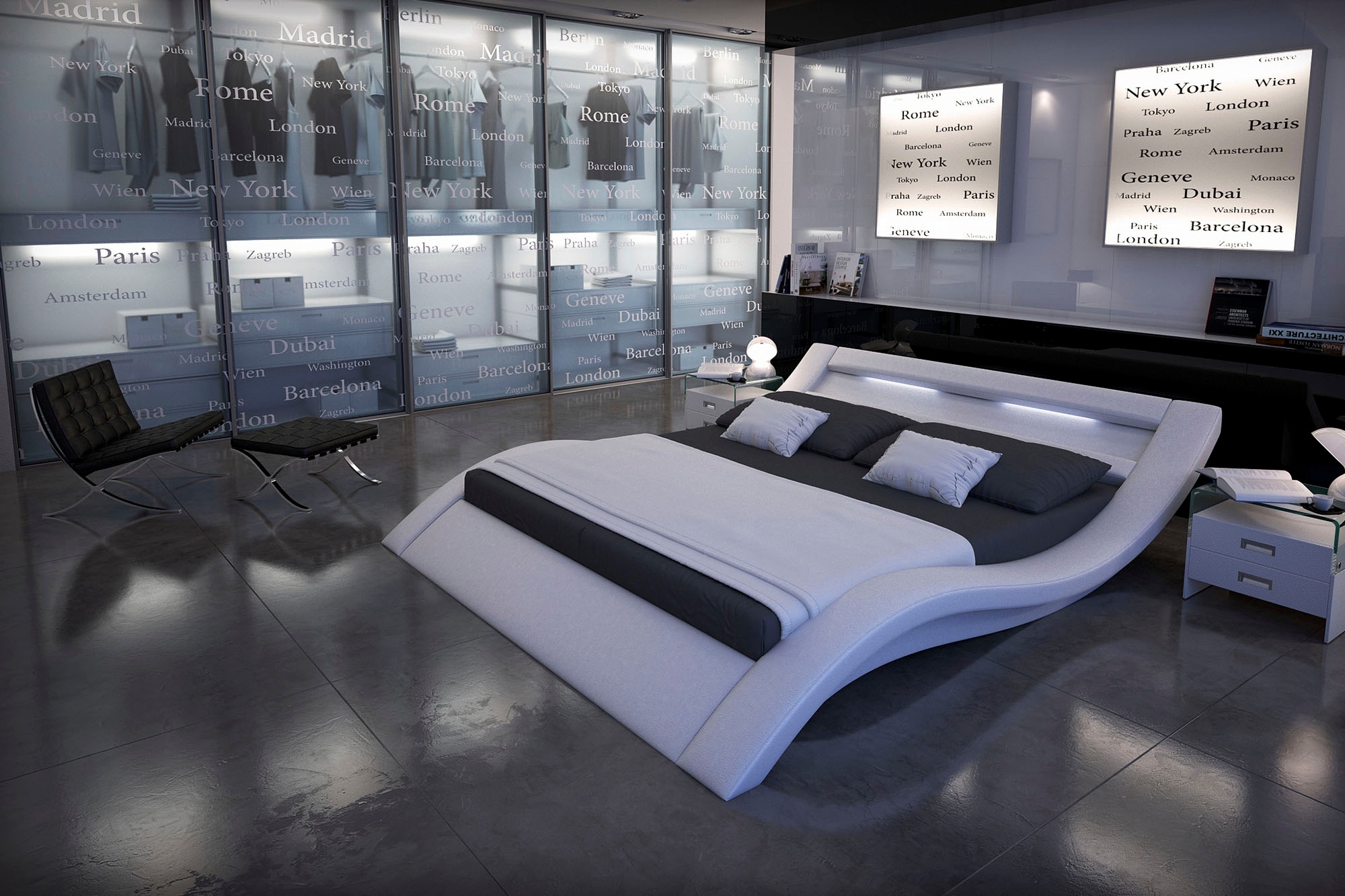 SalesFever Polsterbett, mit LED-Licht im Kopfteil, Lounge Bett in moderner Form, in Kunstleder