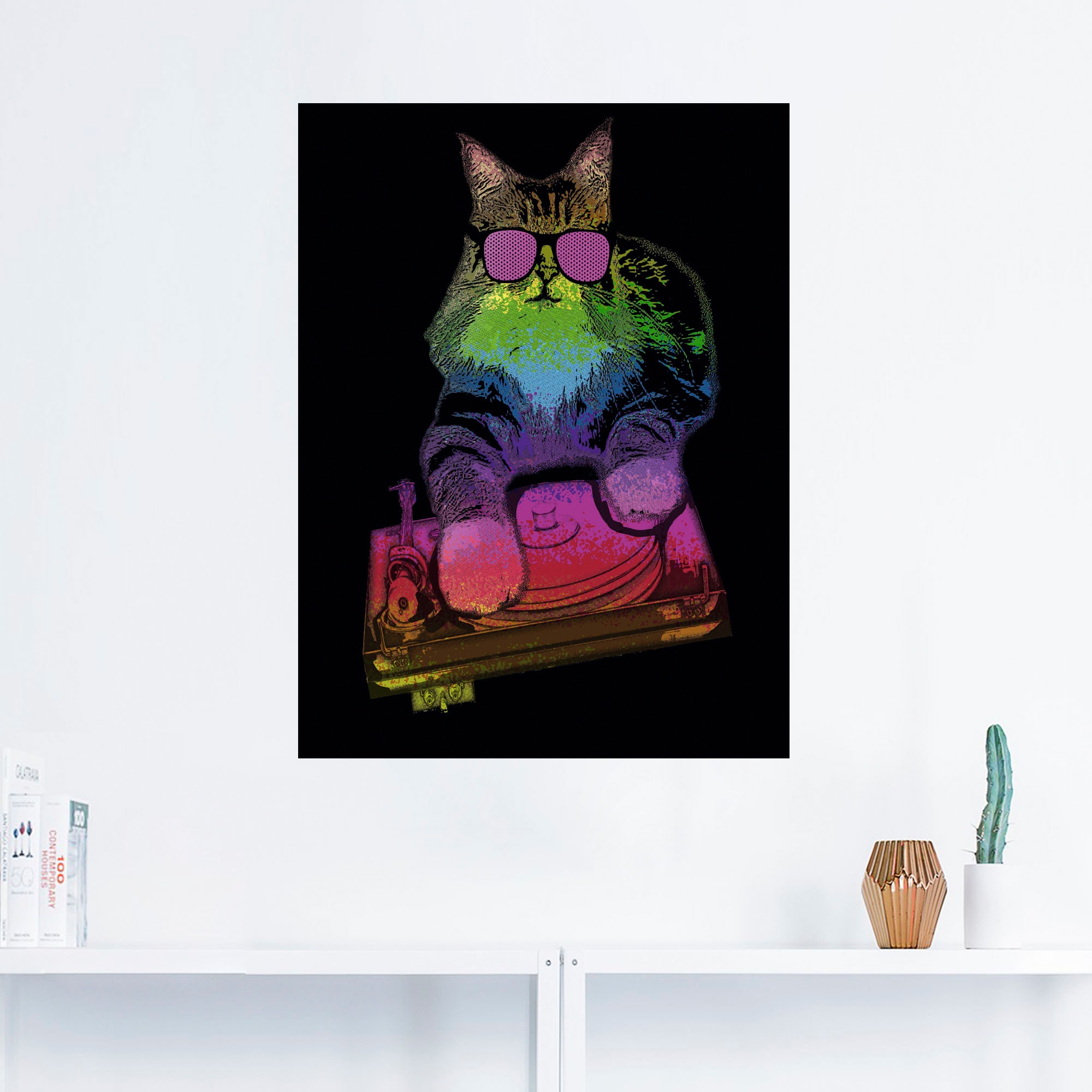 Artland Wandbild »Witzige DJ Katze Party Musik«, Humor, (1 St.), als Alubild, Leinwandbild, Wandaufkleber oder Poster in versch. Größen