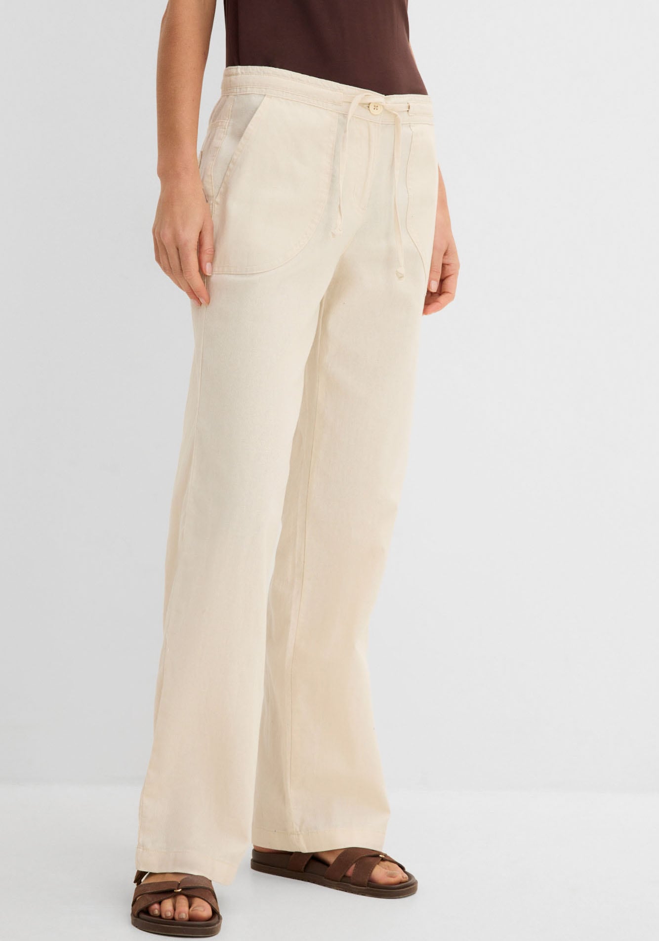 bonprix Leinenhose  Loose Fit, mit Kordelzugbund, mit Eingrifftaschen, mit Gesäßtaschen