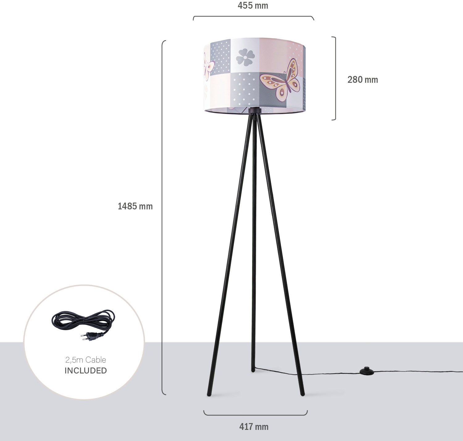 Paco Home Stehlampe »Trina Cosmo«, Leuchtmittel E27 | ohne Leuchtmittel, Lampe Kinderzimmer Kinderlampe Babyzimmer E27 Schmetterling Blumen