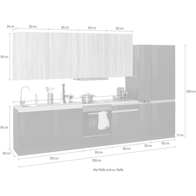 HELD MÖBEL Küchenzeile »Ohio«, mit E-Geräten, Breite 330 cm auf Raten  bestellen