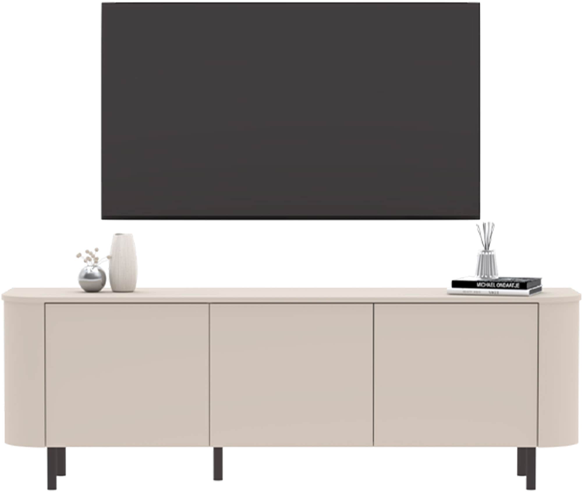 INOSIGN Lowboard »Lido, 181 cm breit, 3 Türen, TV-Schrank, TV-Kommode, Medienboard« Formgebogenes MDF, Stirnseiten mit Rundung, Push-to-open, Metallfüße