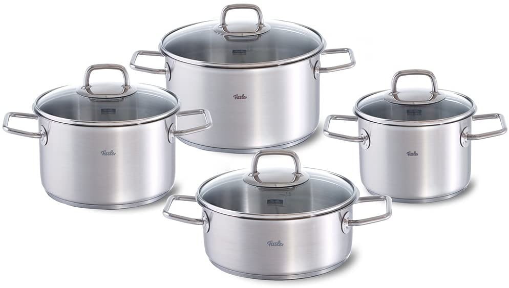 Fissler Topf-Set »Viseo Topf-Set«, Edelstahl 18/10, (Set, 8 tlg., 1x Bratentopf 20 cm, je 1x Kochtopf 16/20/24 cm), Induktionsgeeignet, Mess-Skala, Made in Germany