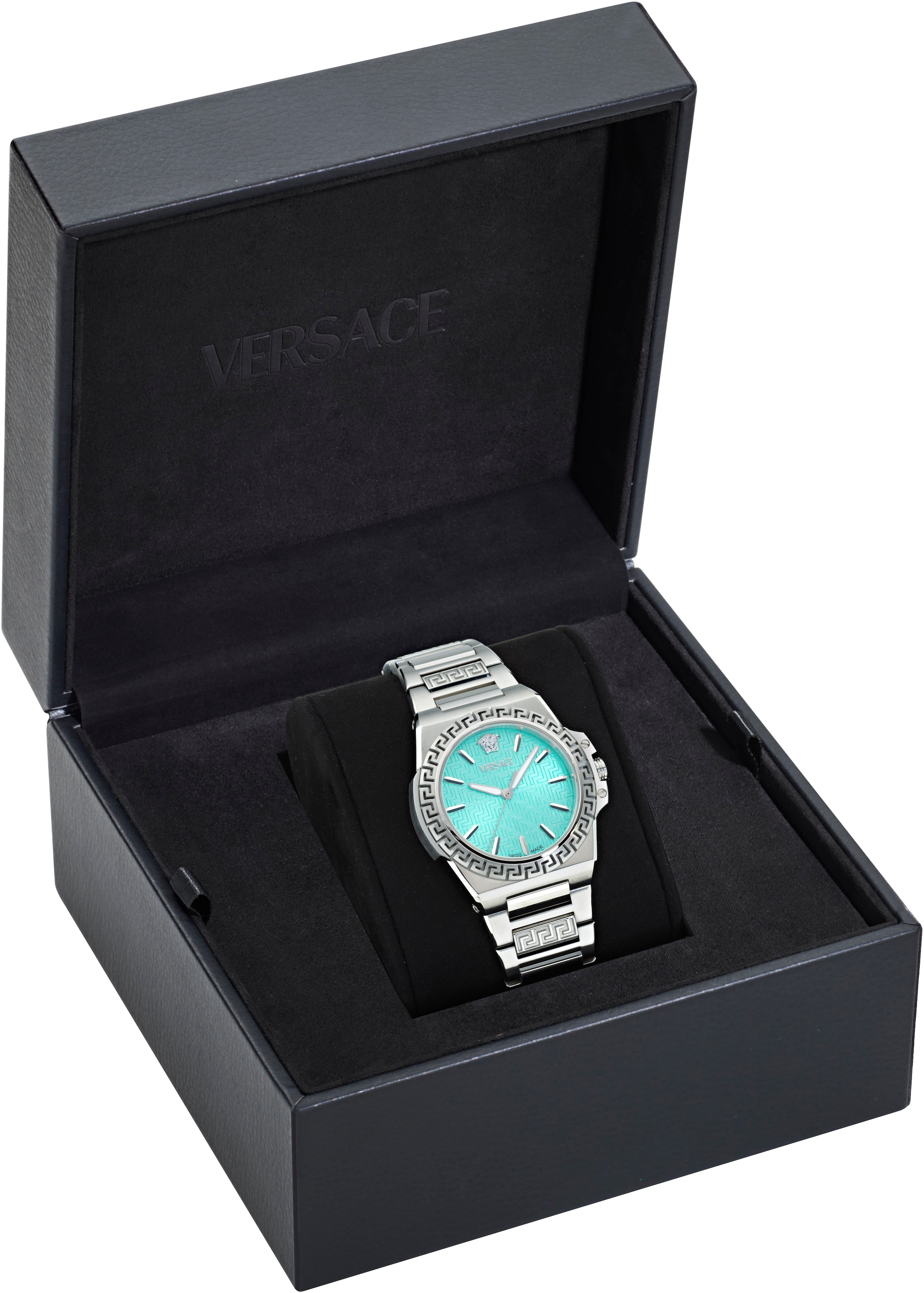 Versace Quarzuhr »GRECA REACTION LADY«, Armbanduhr, Damenuhr, Swiss Made, Edelstahlarmband, analog
