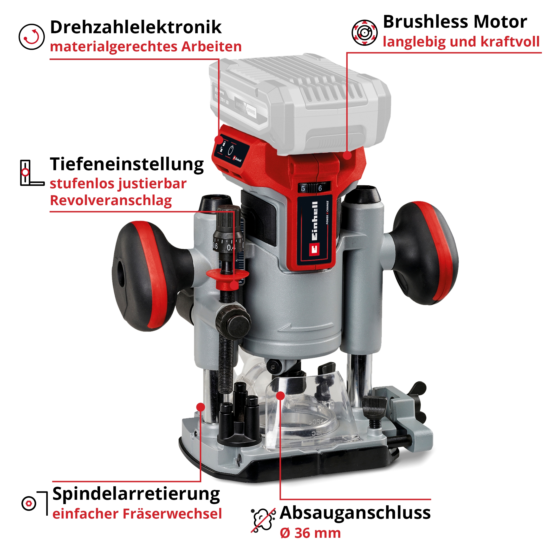 Einhell Akku-Fräse »TP-RO 18 Li BL - Solo«, Oberfräse ohne Akku und Ladegerät