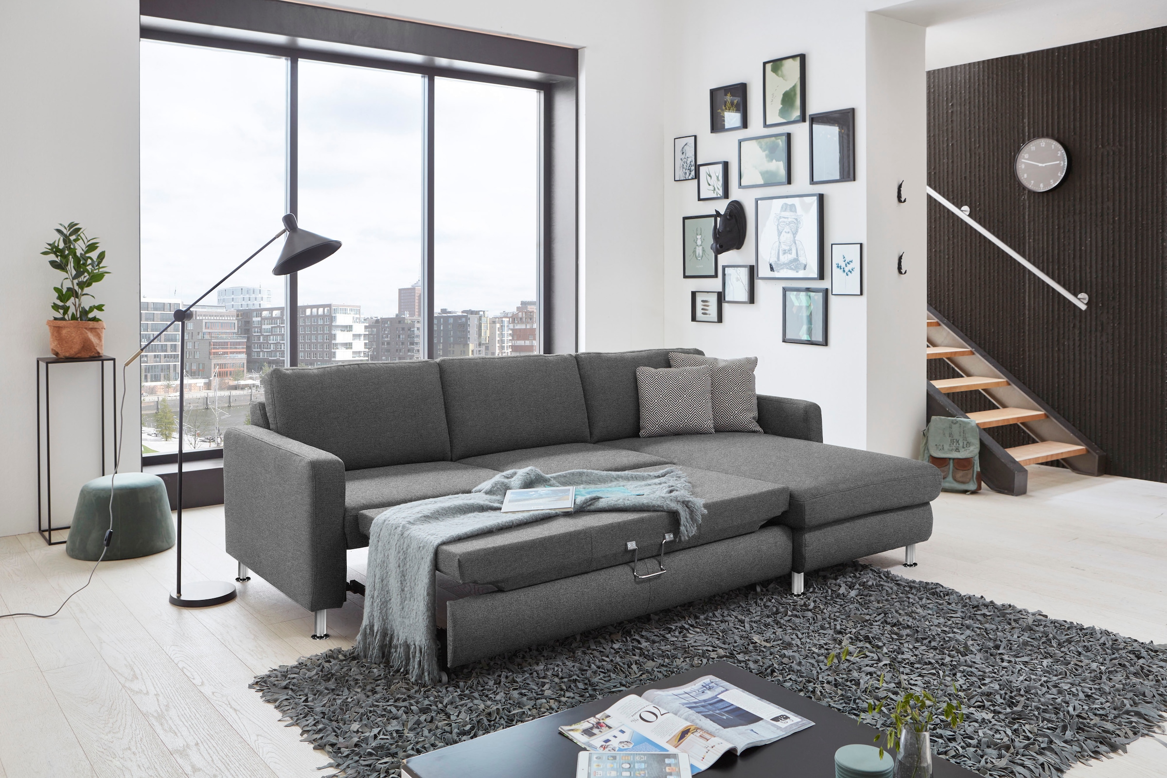 Die PlanBar Ecksofa »MP-IN19027 L-Form«, wahlweise mit Bettfunktion, frei im Raum stellbar