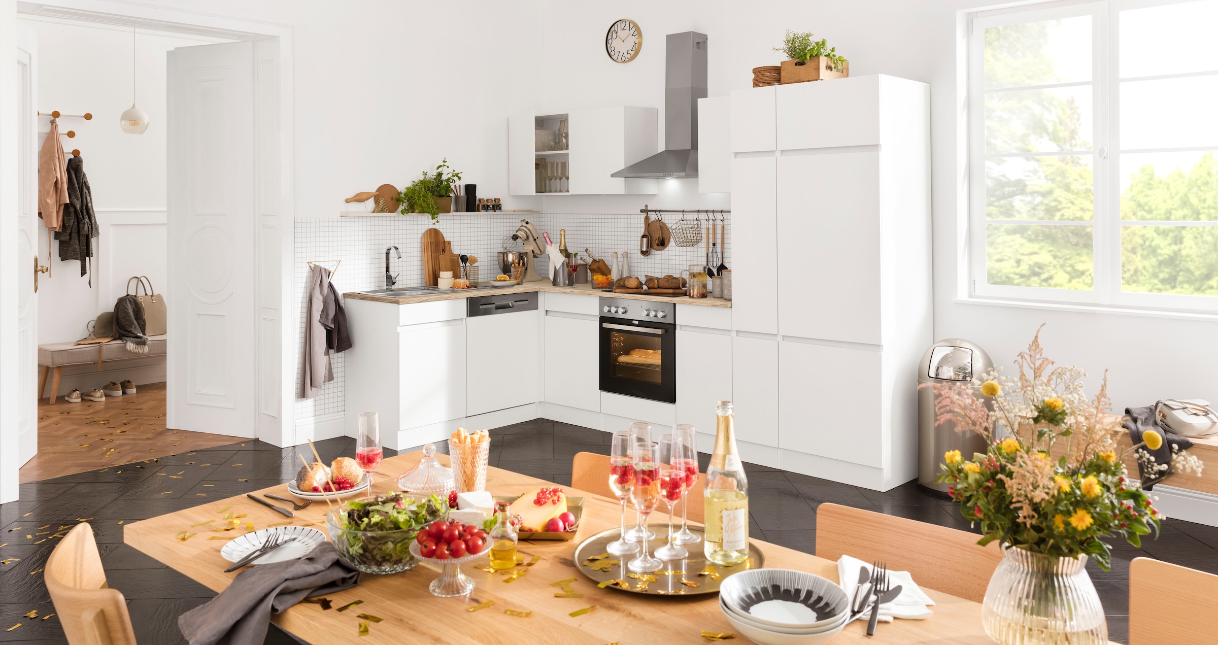 OPTIFIT Winkelküche »Roth« Stellmaße 300x175 cm, wahlweise mit E-Geräten, mit Apothekerschrank