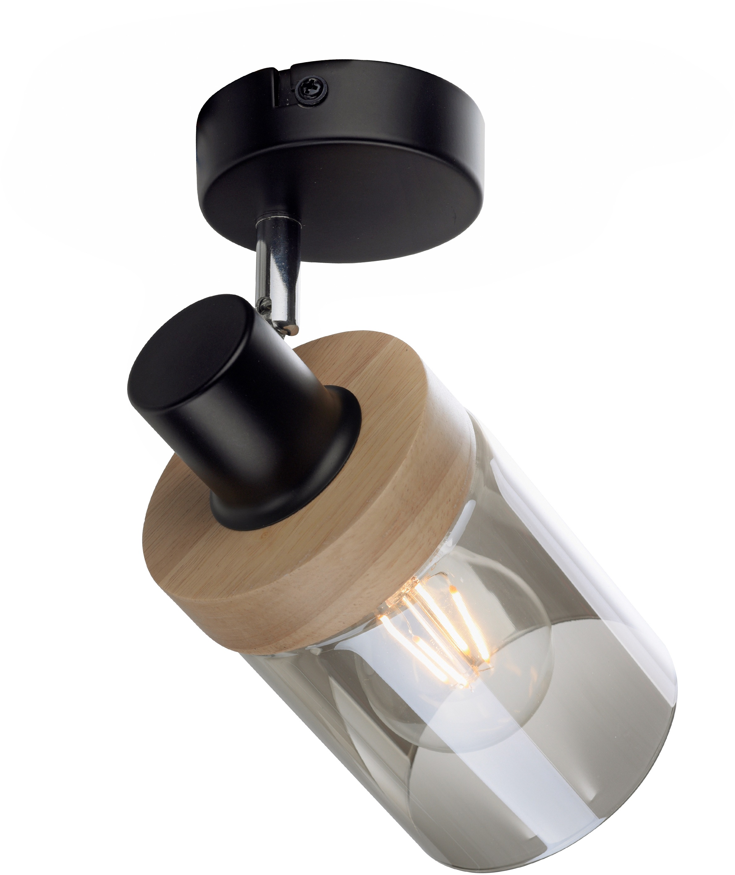 Home affaire Wandleuchte »Tendon«, 1 flammig, Leuchtmittel E27 | ohne Leuchtmittel, Wandlampe, Glas, Holz, Rauchglas, geeignet für Leuchtmittel - E27