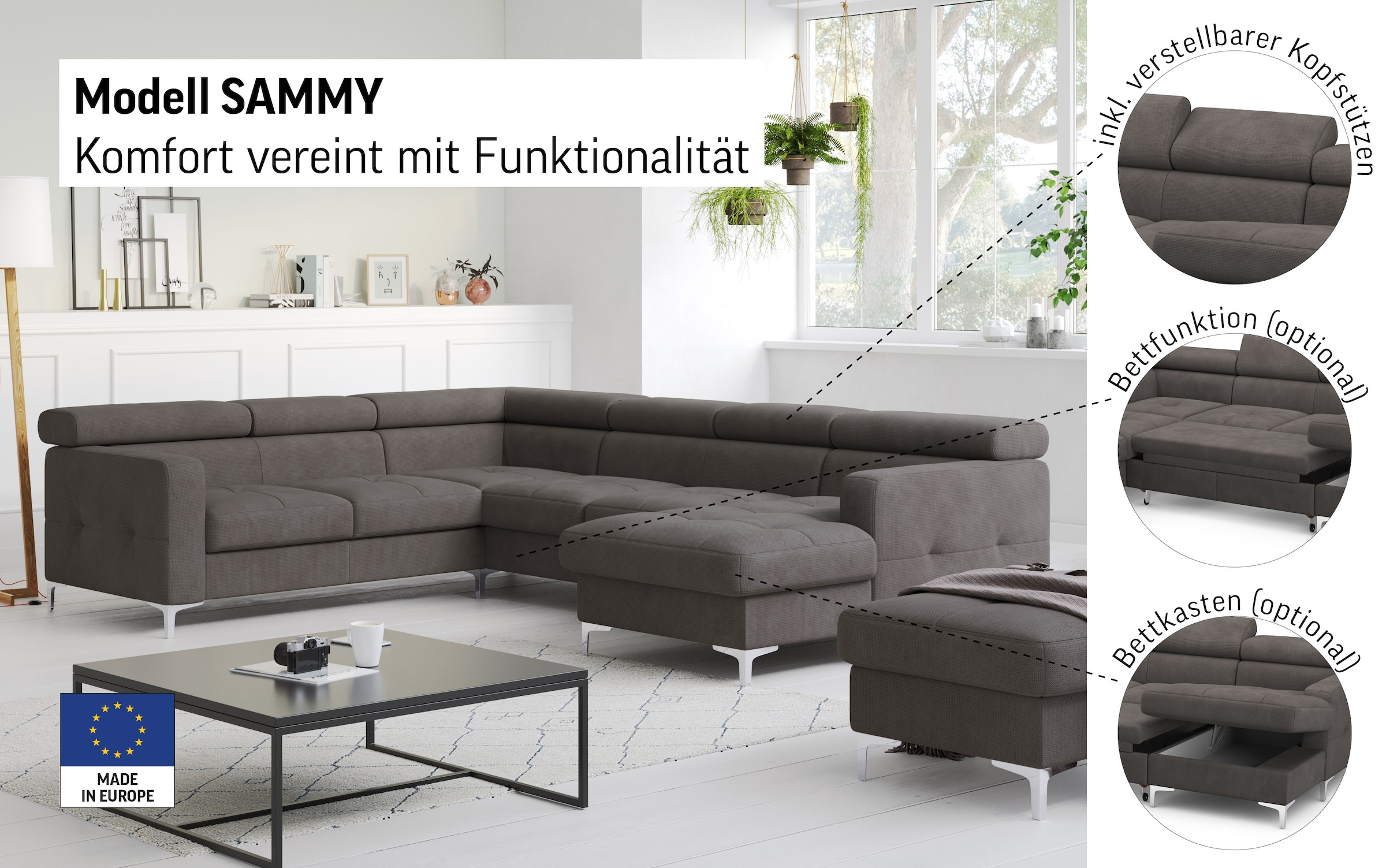 COTTA Wohnlandschaft »Sammy U-Form«, mit Kopfteilverstellung, wahlweise mit günstig online kaufen