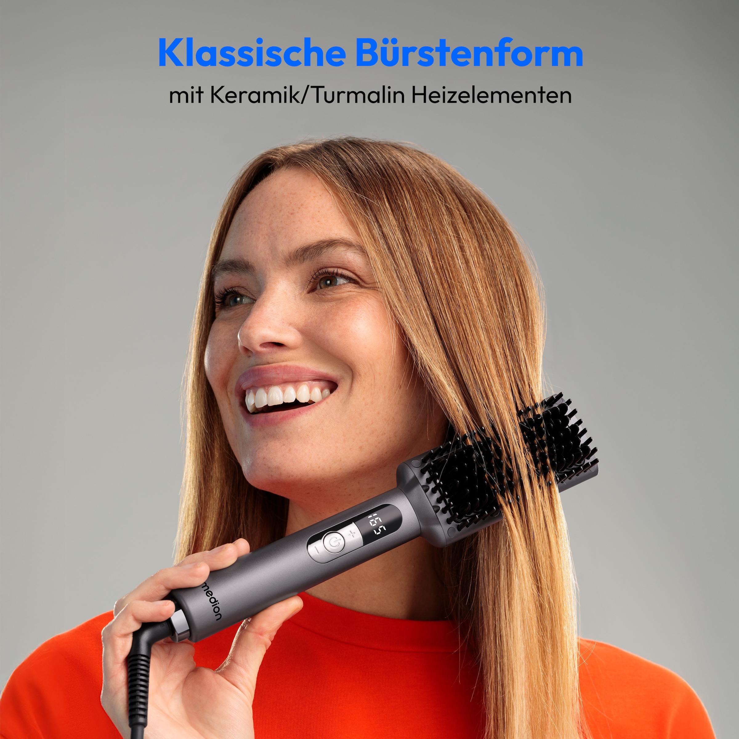 Medion® Glätteisen »Haarglättbürste HB1 (MD19859)«, Keramik-Turmalin, Keramik/Turmalin beschichtete Borsten, Ionen-Technologie