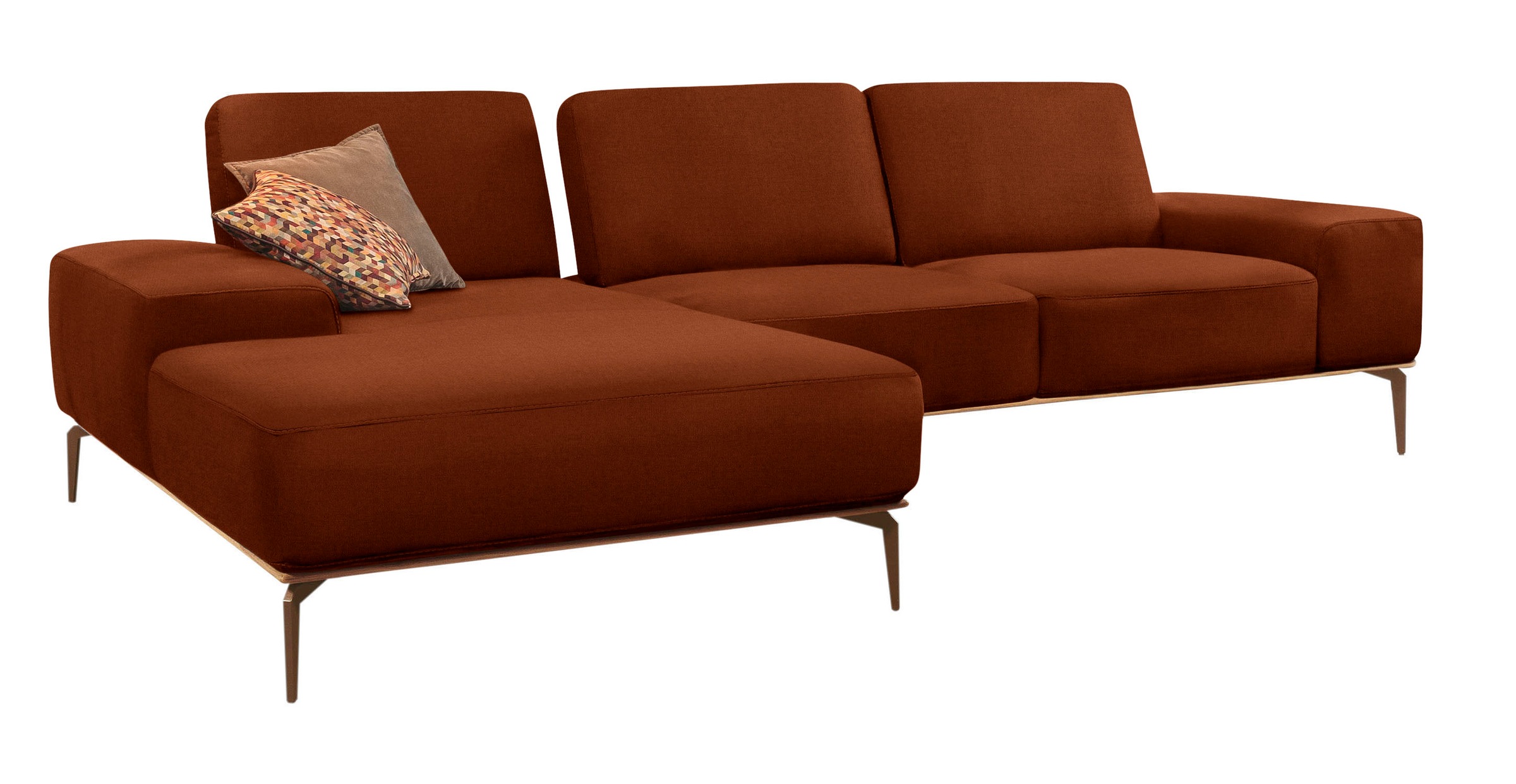 W.SCHILLIG Ecksofa »run, Designsofa mit tollem Sitzkomfort, bequem, L-Form«, mit Holzsockel, Füße in Bronze pulverbeschichtet, Breite 319 cm