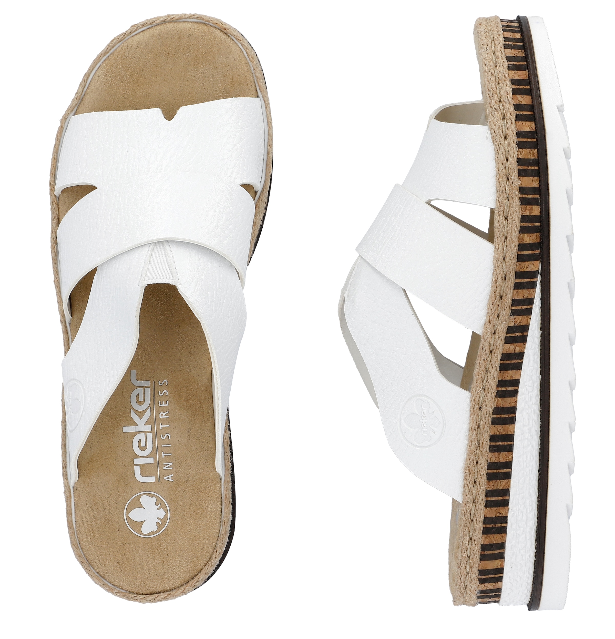 Rieker Pantolette, Keilabsatz, Sommerschuh, Schlappen mit Juteumrahmung