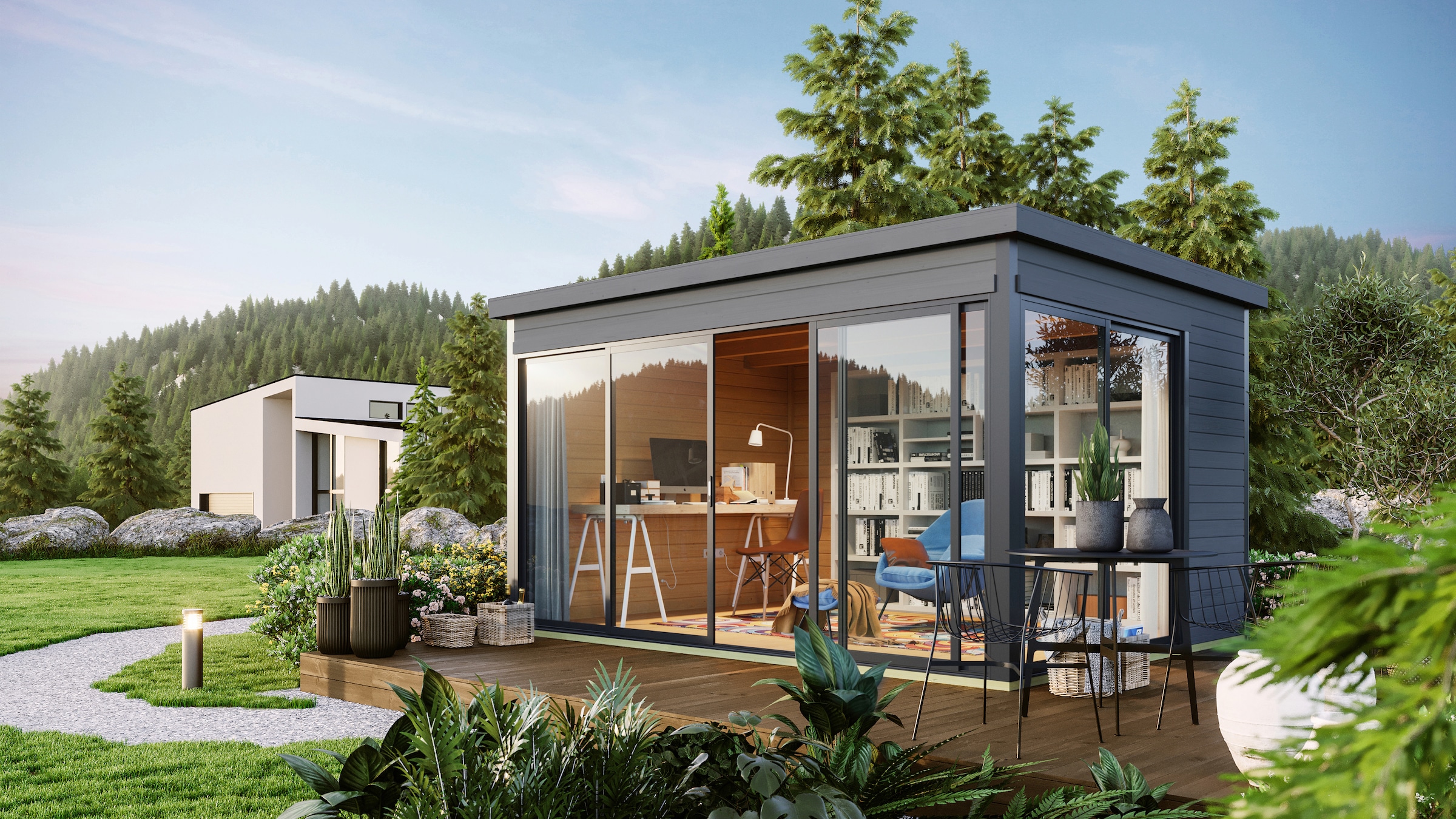 LASITA MAJA Gartenhaus »DOMEO 4 CARBONGRAU/ANTHRAZIT«, (Set), Fundamentmass 4180 x 3219, Carbongrau