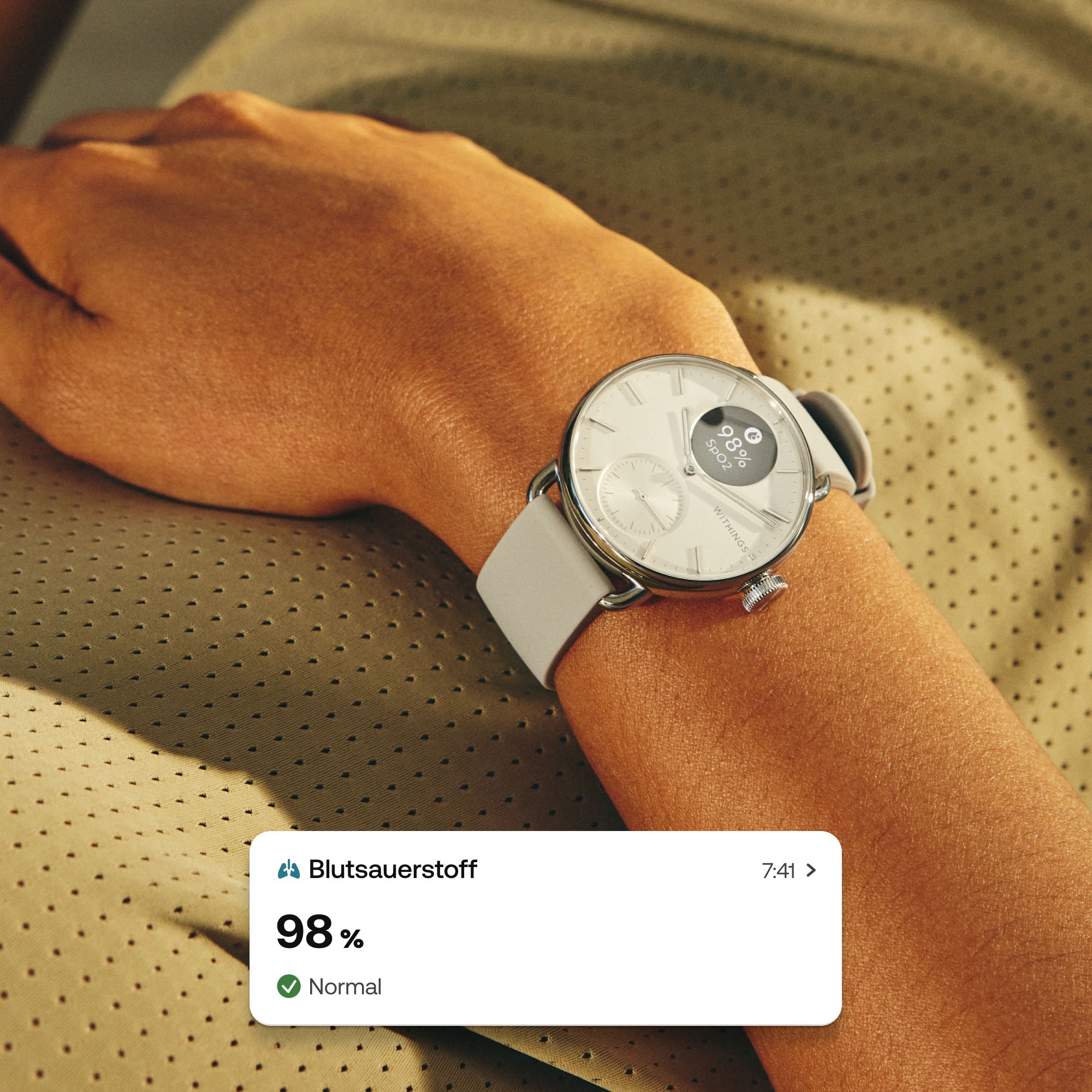 Withings Smartwatch »ScanWatch 2 38mm, hybrid, Akku bis 30 Tage, 50 M Wasserdicht«, HealthSense OS, Aktivitätstracking, Schlafüberwachung, Herzgesundheit, Temperatur uvm.
