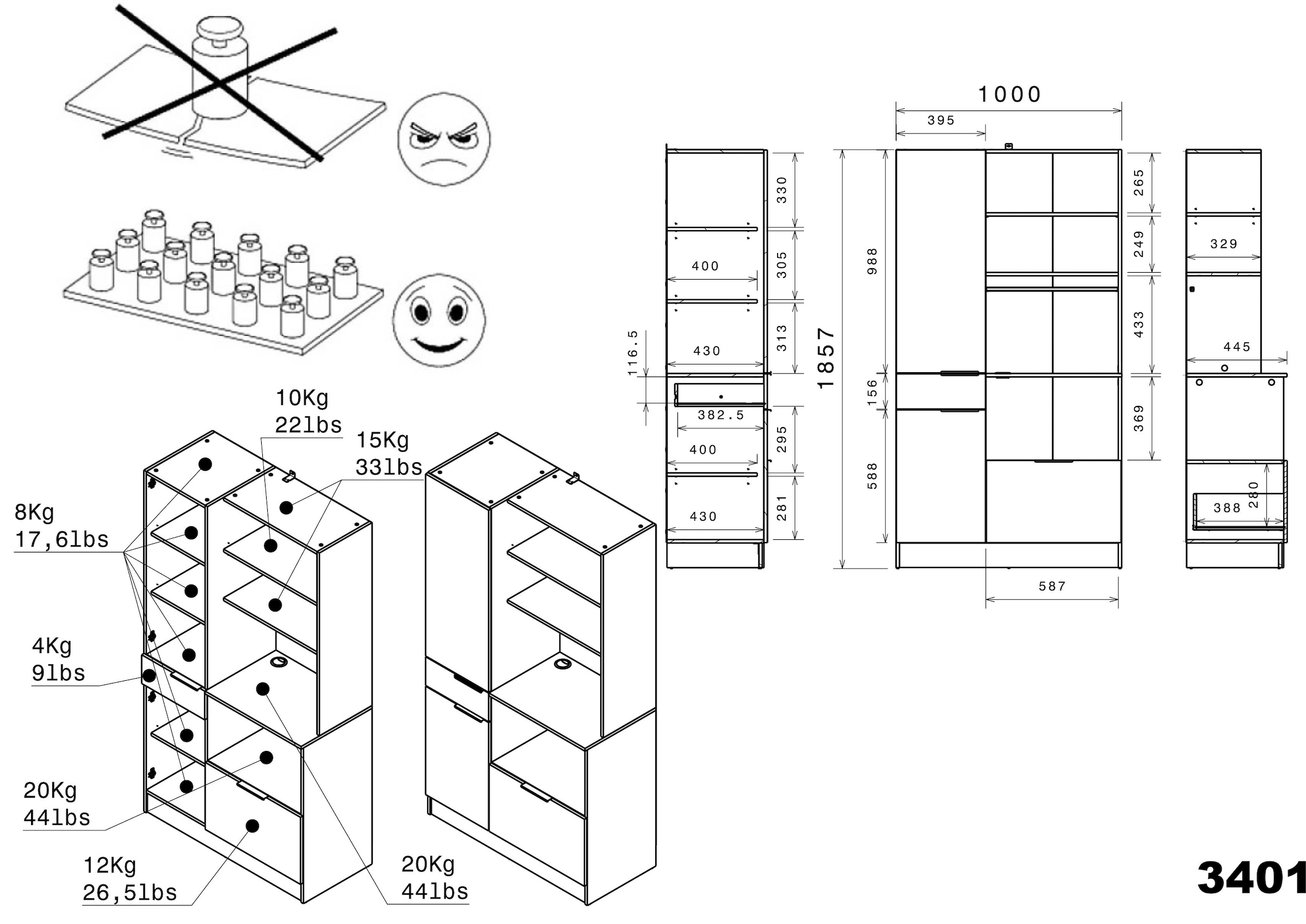 Parisot Buffet »Fumay 11, Geschirrschrank, besonders viel Stauraum«, (1 St., B/H/T ca. 100x186x45cm), ideal für kleine Küchen