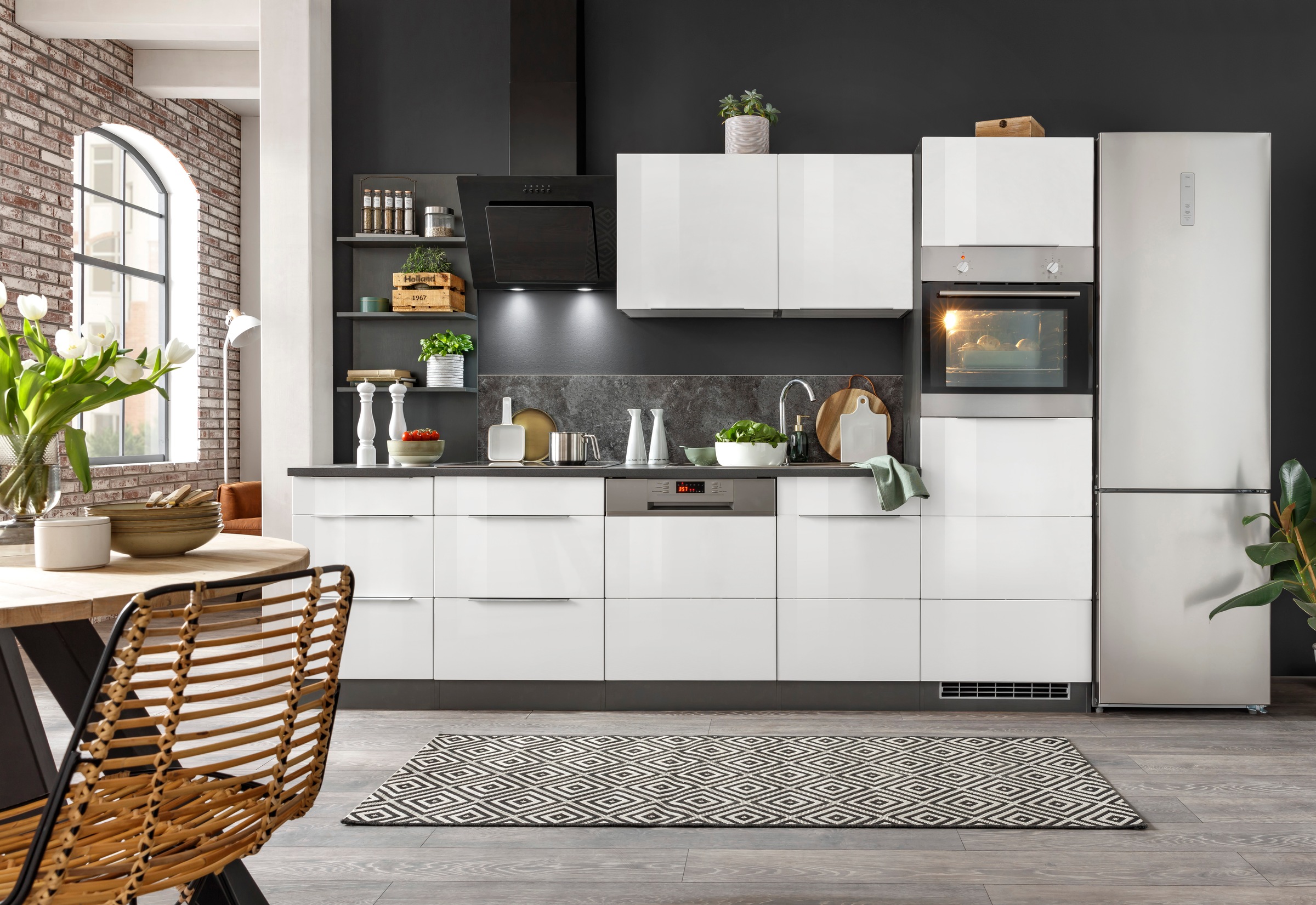 KOCHSTATION Küchenzeile »KS-Brindisi Breite 280 cm«, wahlweise mit E-Geräten und Induktion, mit MDF-Fronten und Regal