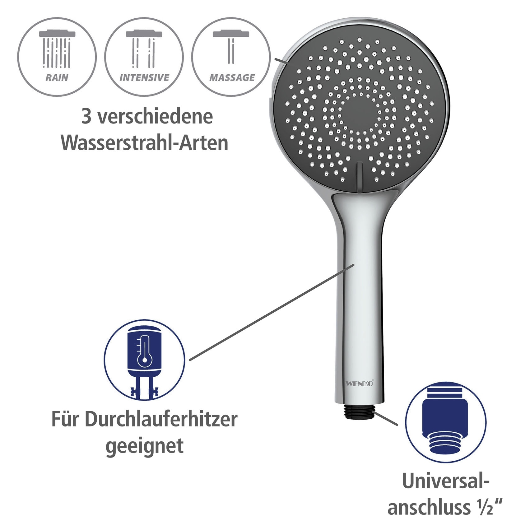 WENKO Duschsystem »Watersaving« Chrome, höhenverstellbare Duschstange von 75-120cm