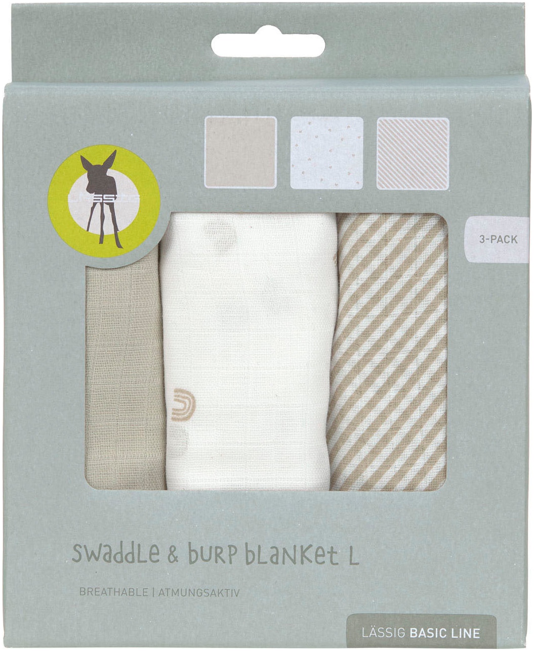 LÄSSIG Stoffwindeln »Swaddle & Burp Blanket, L, Rainbow« Set, 3 Stk. tlg.